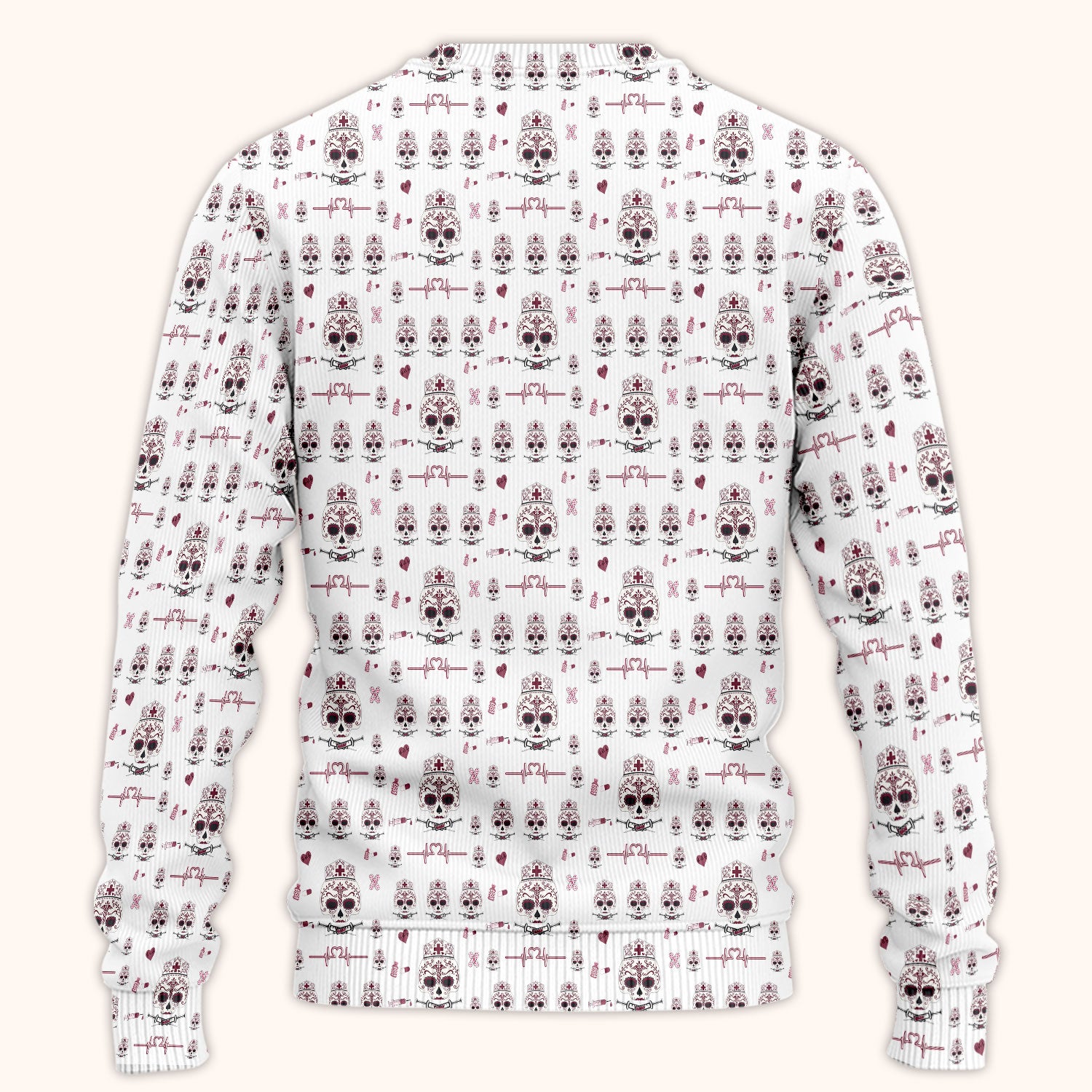 Sugar Skull Scrub Set, Skull Pattern Scrub Shirt, Breathable Fabrics Nursing Uniform