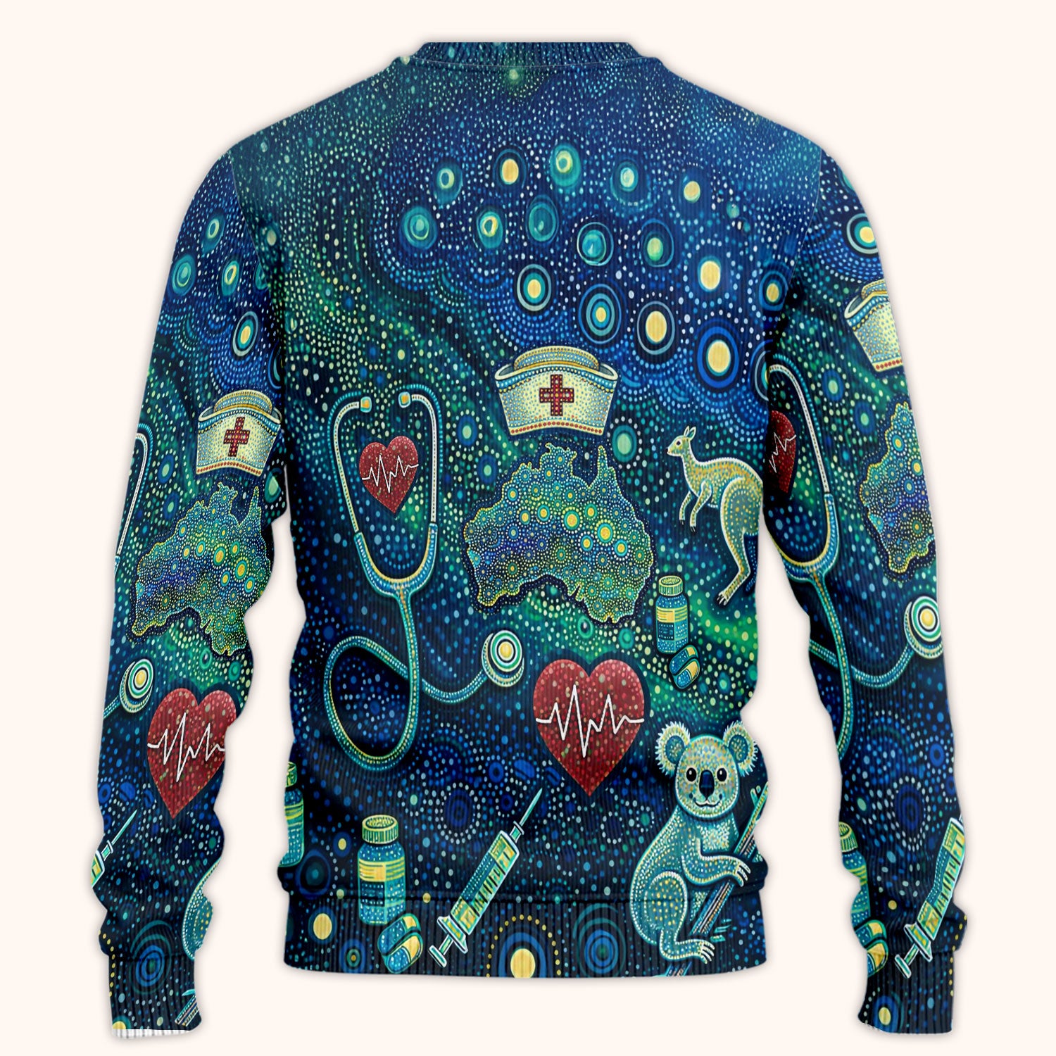 Aboriginal Nurse Australia Scrub Set, Kangaroo Koala Dot Art Medical Pattern Shirt, Breathable Fabrics Nursing Uniform