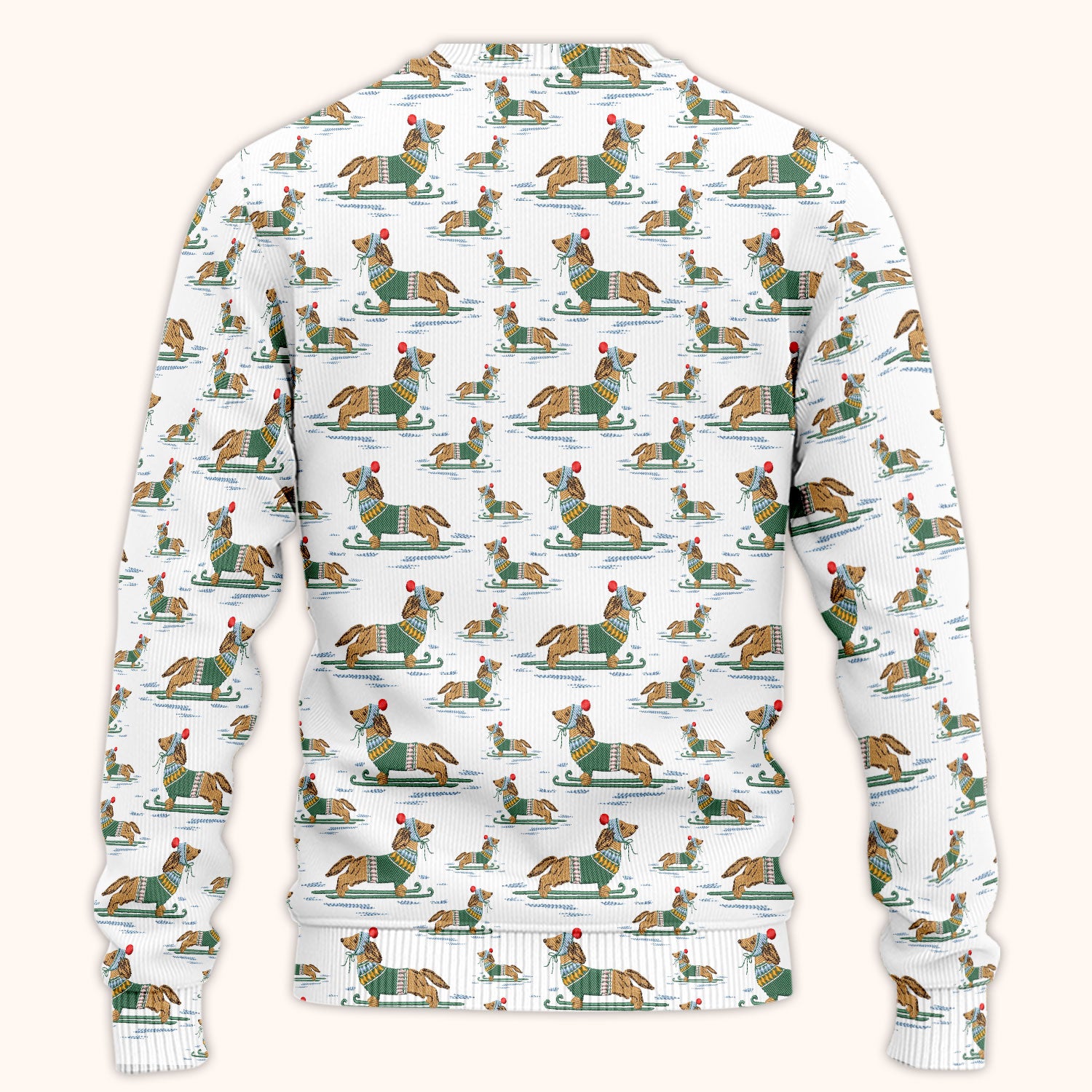 Dachshund Nurse Scrub Set, Wiener Dog Winter Pattern Shirt, Breathable Fabrics Nursing Uniform
