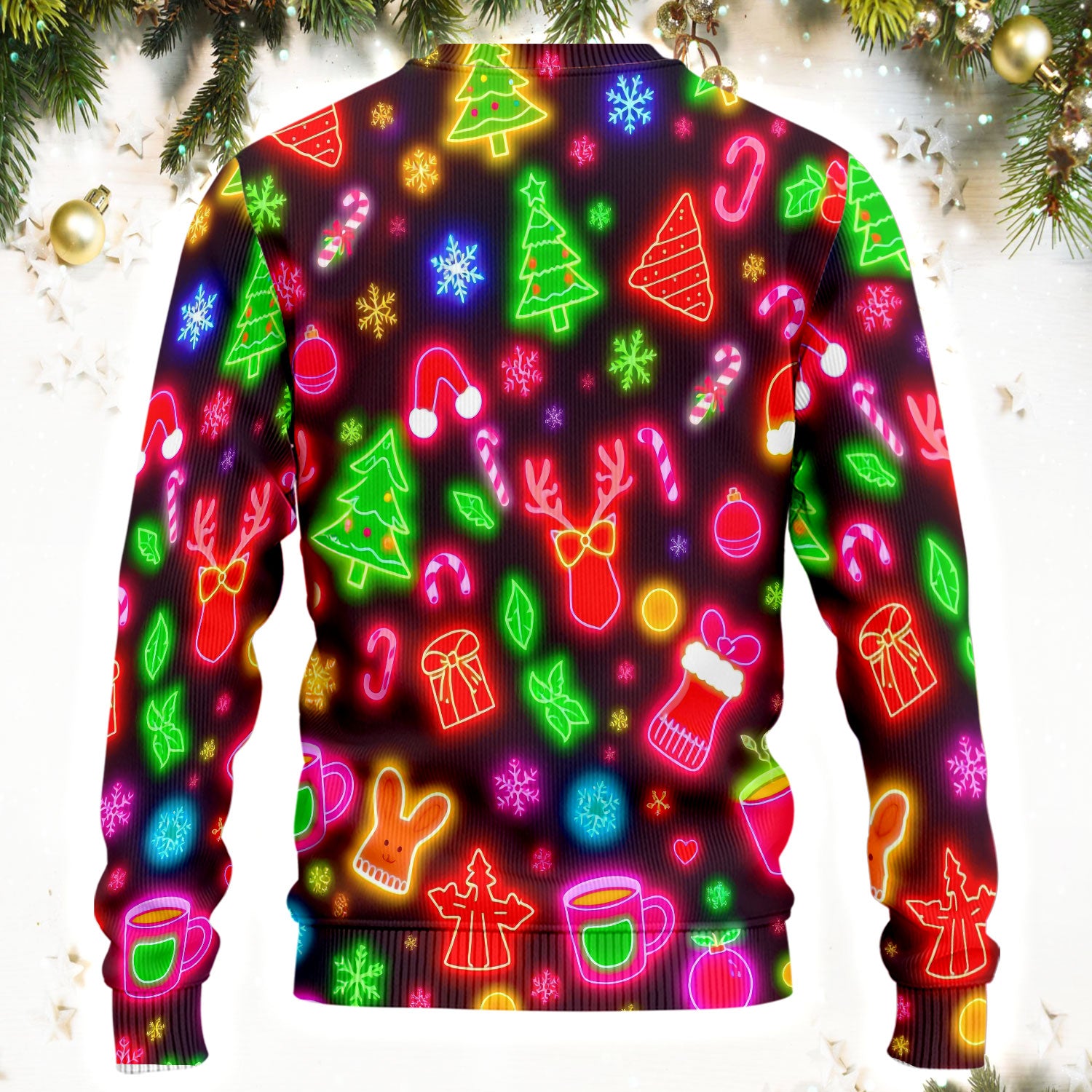 Reindeer Neon Xmas Scrub Set, Christmas Pattern Scrub Shirt,  Breathable Fabrics Nursing Uniform
