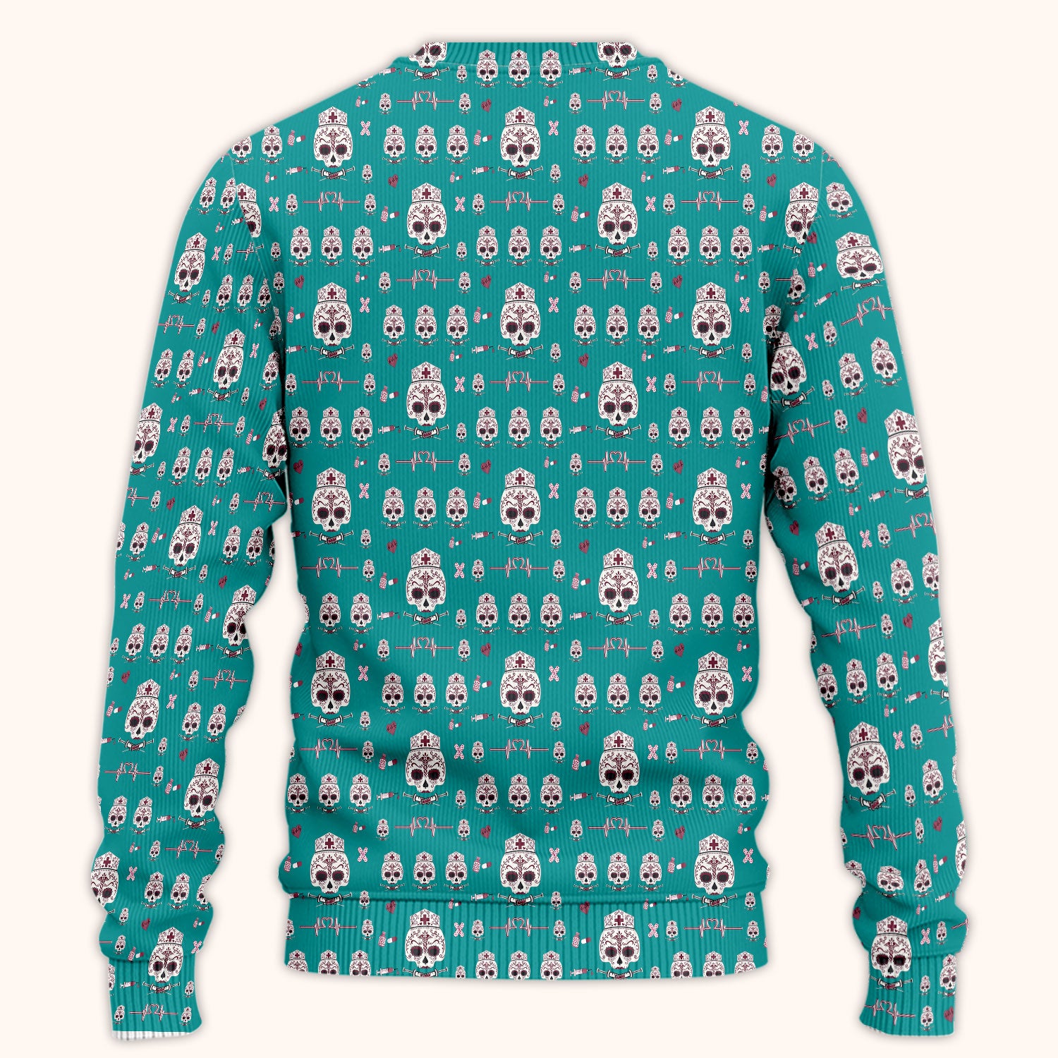 Sugar Skull Scrub Set, Skull Pattern Scrub Shirt, Breathable Fabrics Nursing Uniform