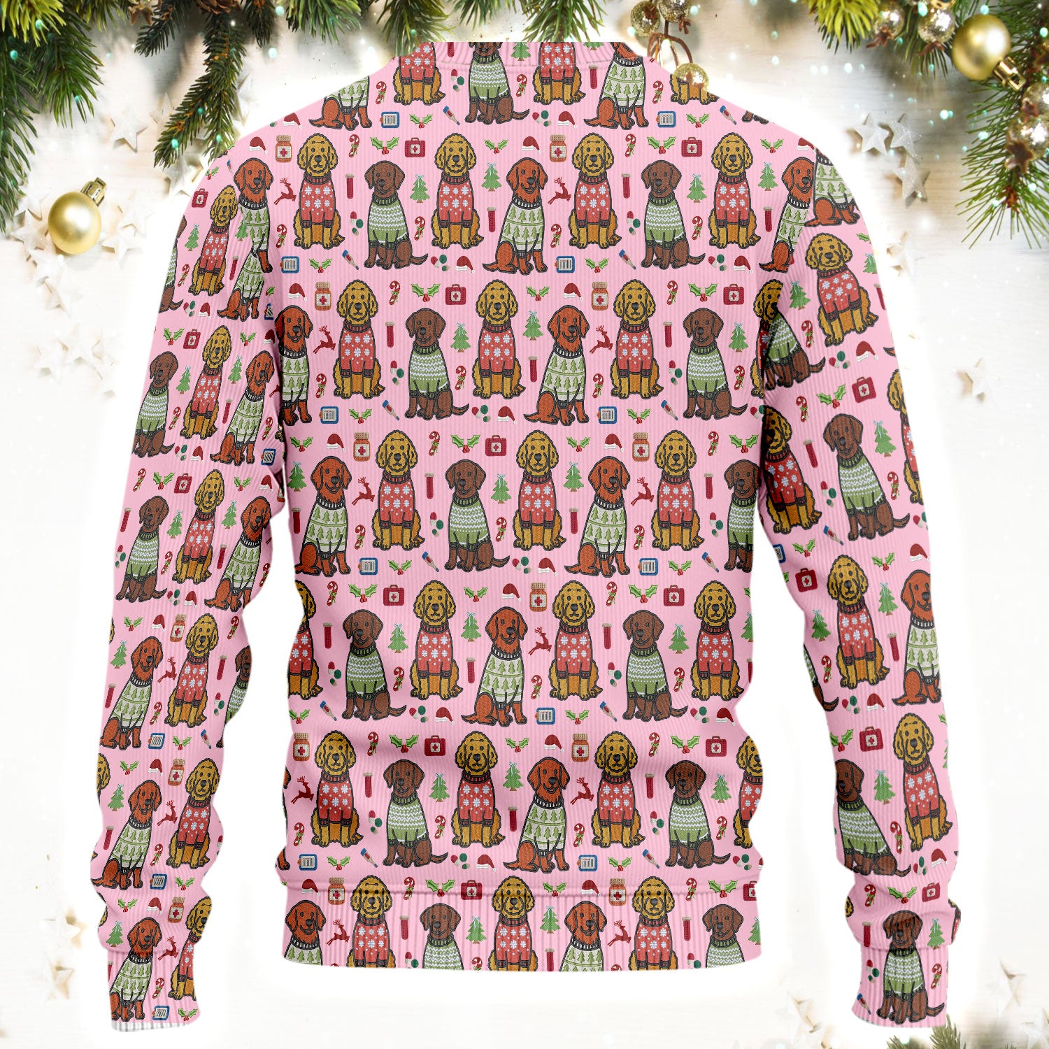 Golden Retriever Christmas Scrub Set, Cute Holiday Dog Nurse Pattern Shirt, Breathable Fabrics Nursing Uniform
