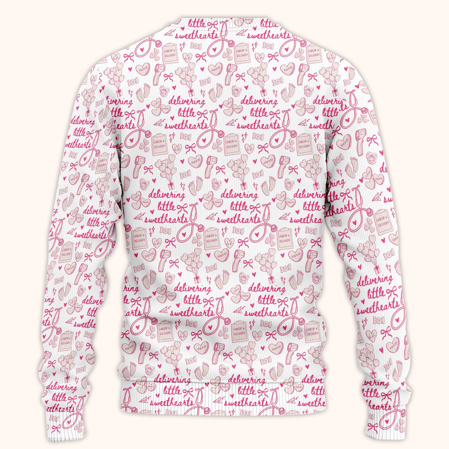 Valentine Labor And Delivery Scrub Set, XOXO Pattern Scrub Shirt, Breathable Fabrics Nursing Uniform For Women