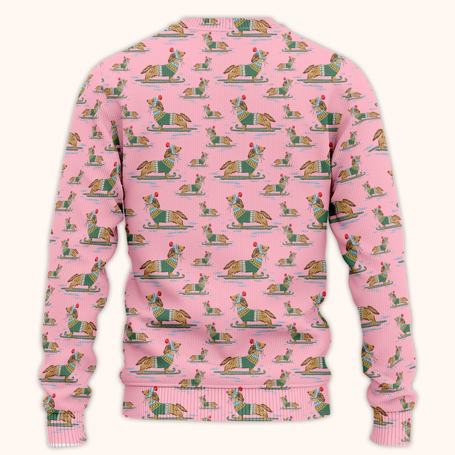 Dachshund Nurse Scrub Set, Wiener Dog Winter Pattern Shirt, Breathable Fabrics Nursing Uniform