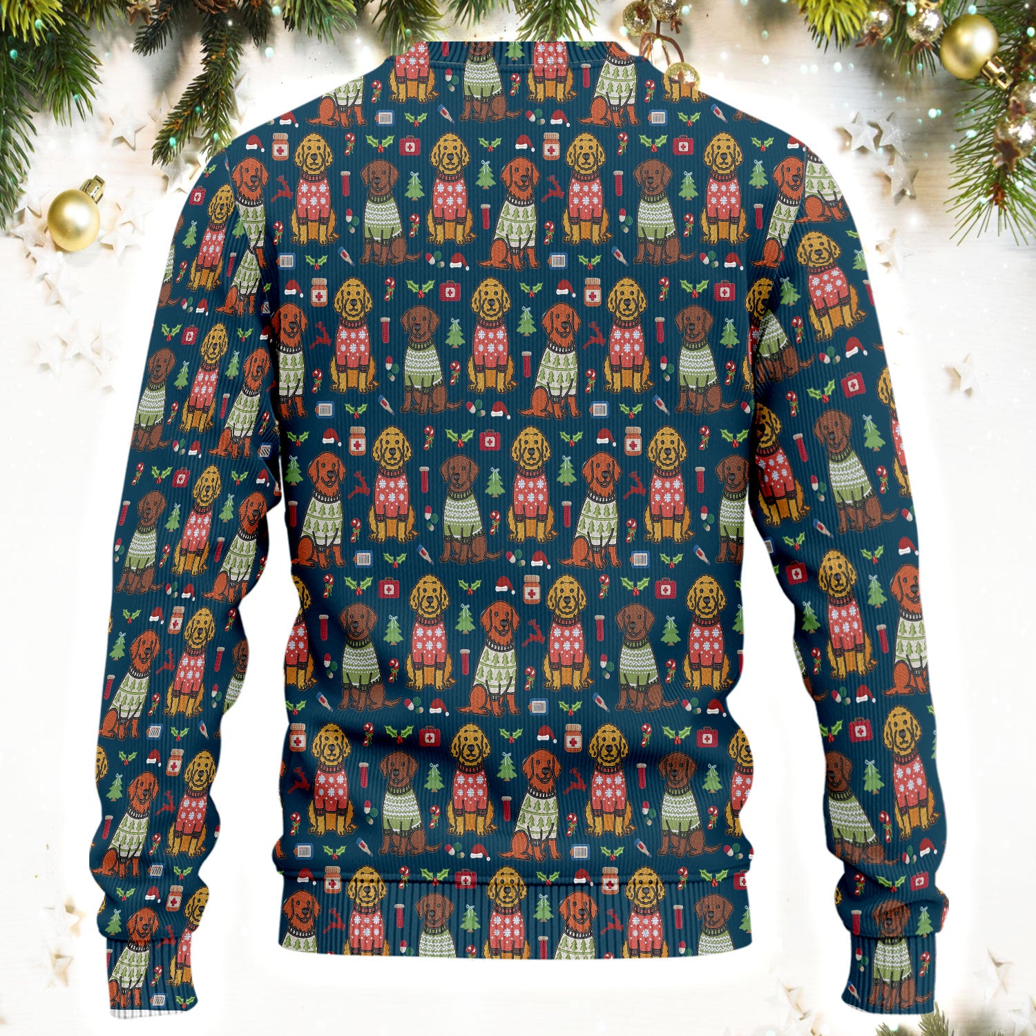 Golden Retriever Christmas Scrub Set, Cute Holiday Dog Nurse Pattern Shirt, Breathable Fabrics Nursing Uniform