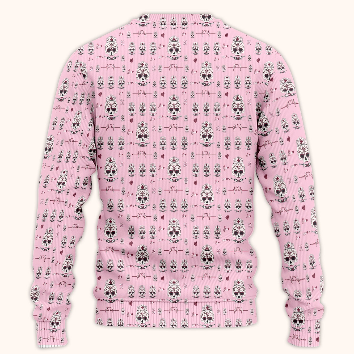 Sugar Skull Scrub Set, Skull Pattern Scrub Shirt, Breathable Fabrics Nursing Uniform