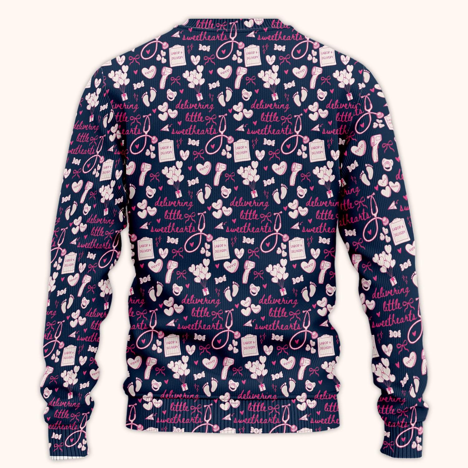 Valentine Labor And Delivery Scrub Set, XOXO Pattern Scrub Shirt, Breathable Fabrics Nursing Uniform For Women