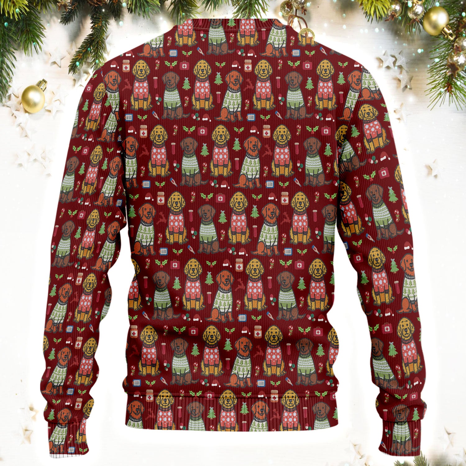 Golden Retriever Christmas Scrub Set, Cute Holiday Dog Nurse Pattern Shirt, Breathable Fabrics Nursing Uniform