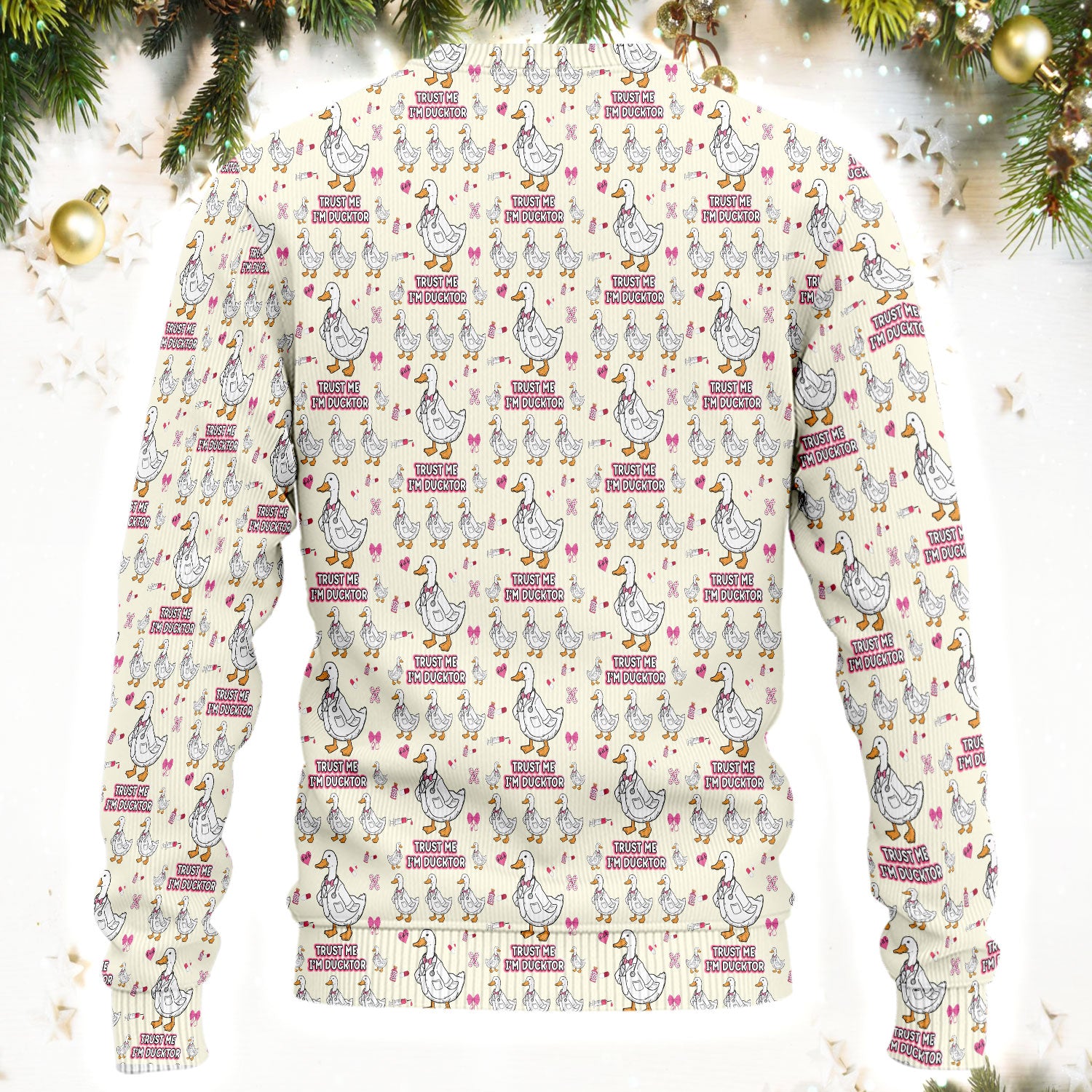 Trust Me I'm Ducktor Scrub Set, Funny Duck Pattern Scrub Shirt, Breathable Fabrics Nursing Uniform For Women