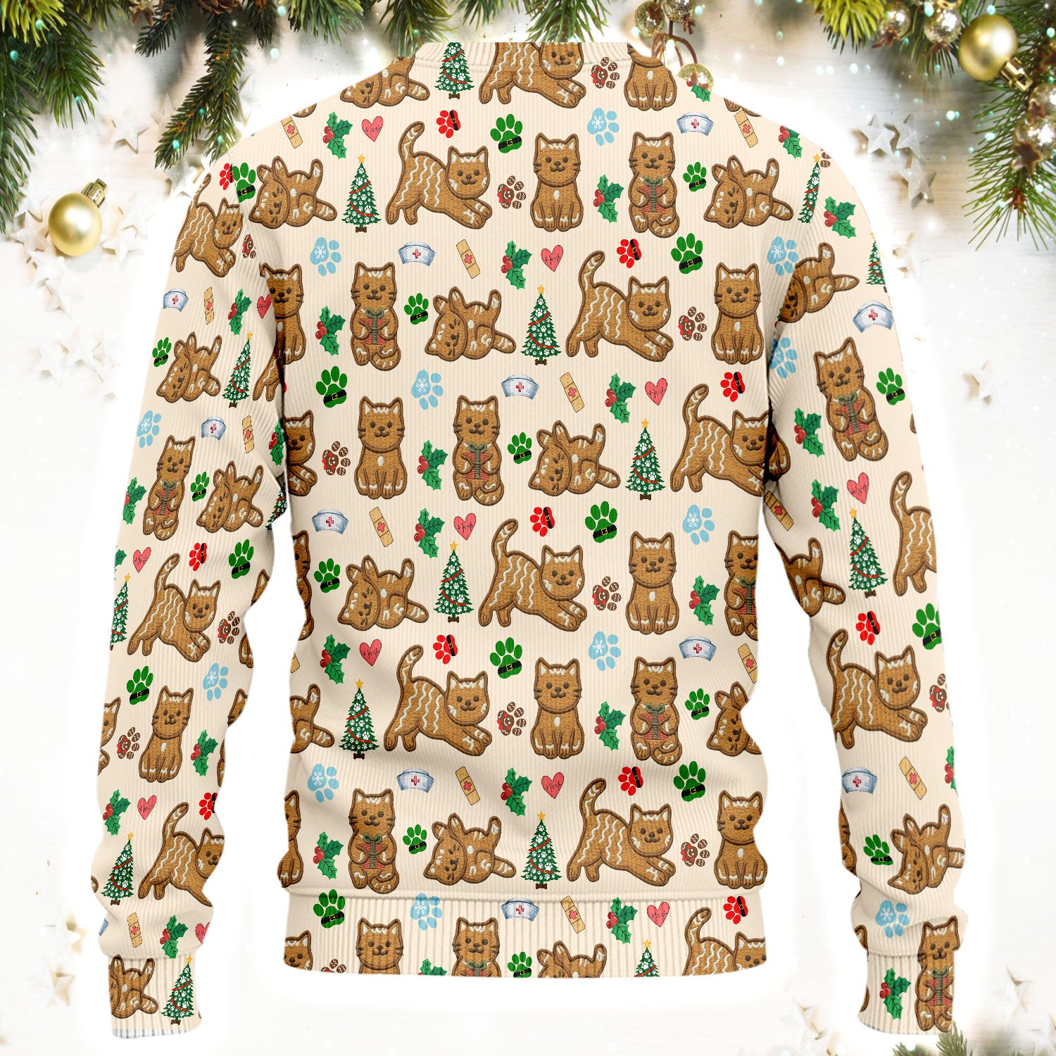Gingerbread Cat Christmas Scrub Set, Cute Holiday Kitty Medical Uniform Shirt For Nursing, Festive Nurse Pattern