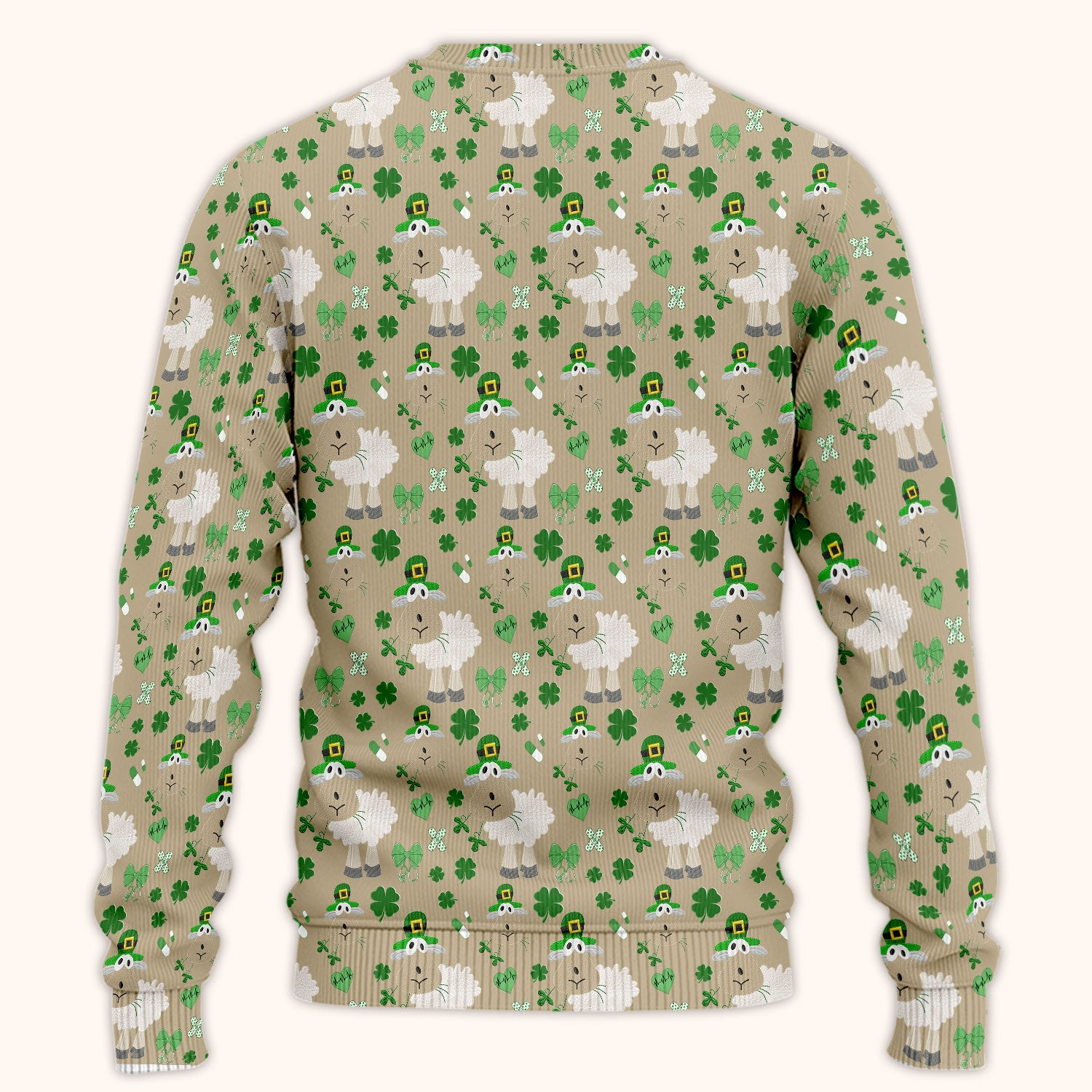 Nurse St. Patrick Scrubs Set, Cute Sheep Shamrock Pattern Nurse Shirt, Breathable Fabrics Nursing Uniform