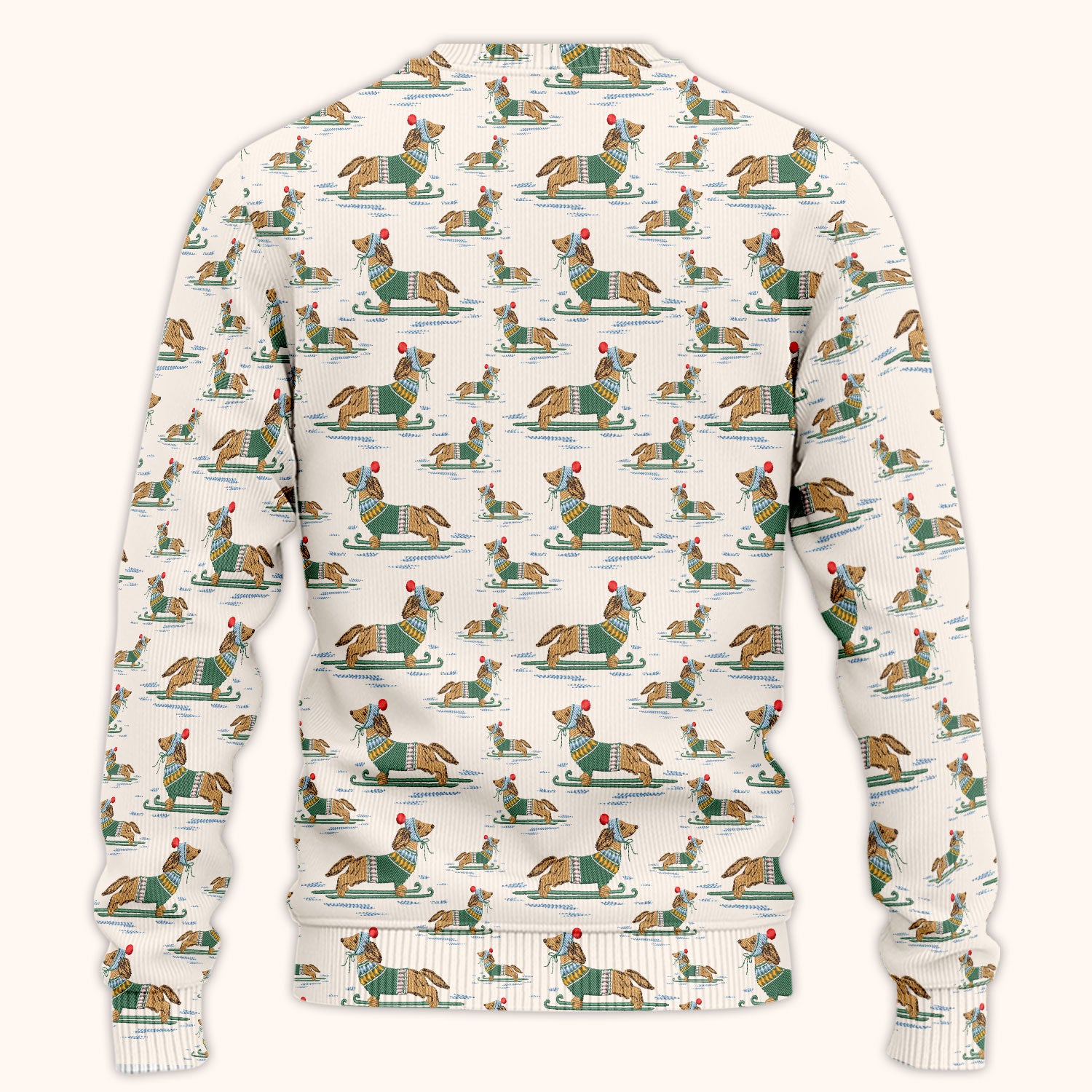 Dachshund Nurse Scrub Set, Wiener Dog Winter Pattern Shirt, Breathable Fabrics Nursing Uniform