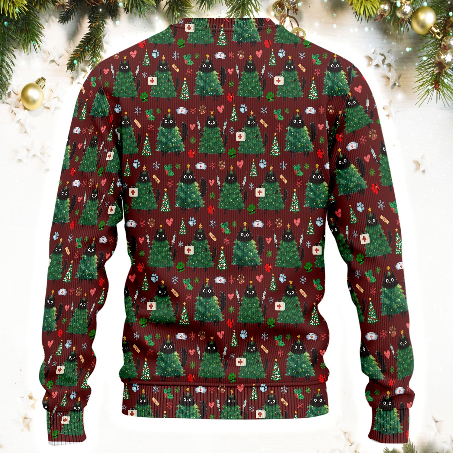 Christmas Nurse Scrub Set, Xmas Black Cat Pattern Nurse Shirt,  Breathable Fabrics Nursing Uniform