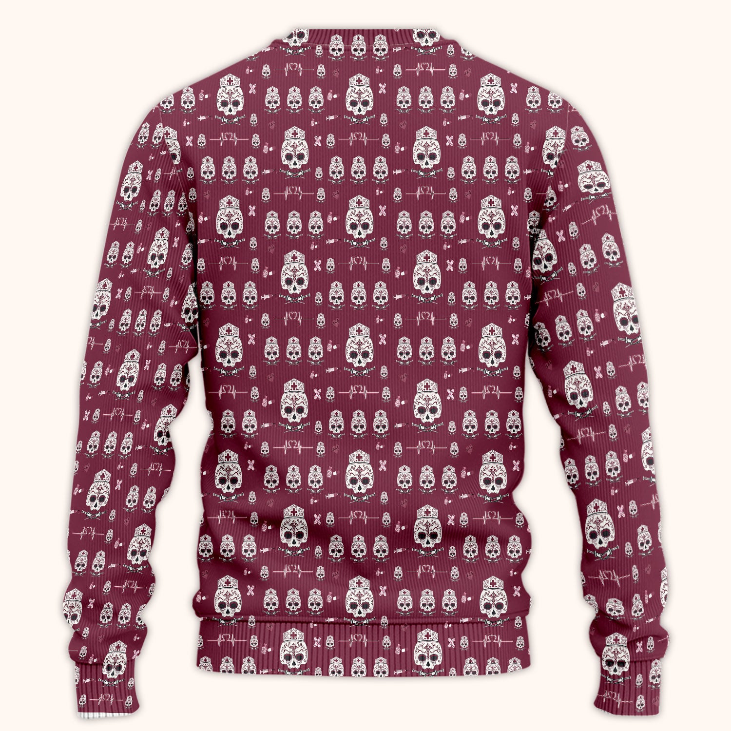 Sugar Skull Scrub Set, Skull Pattern Scrub Shirt, Breathable Fabrics Nursing Uniform