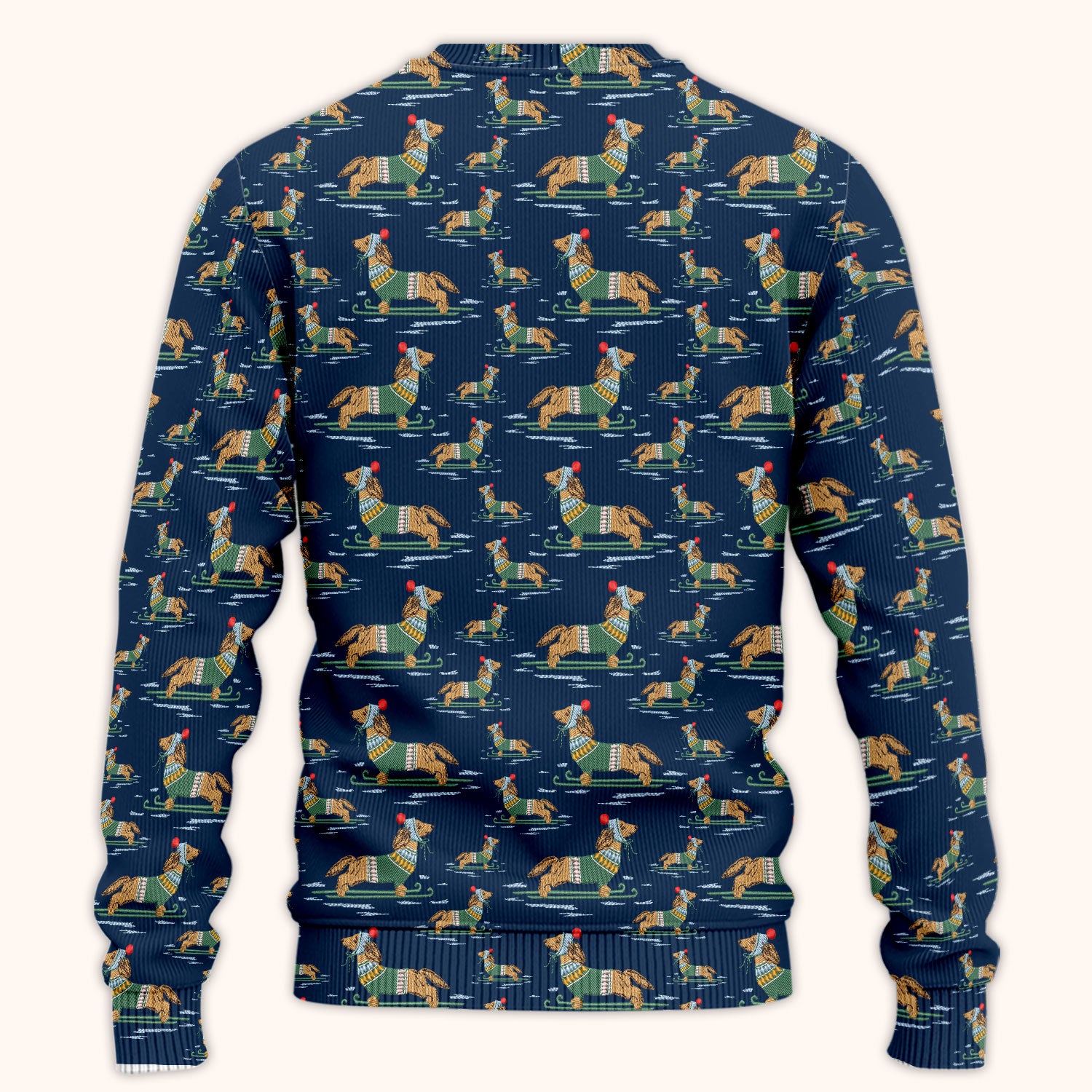 Dachshund Nurse Scrub Set, Wiener Dog Winter Pattern Shirt, Breathable Fabrics Nursing Uniform