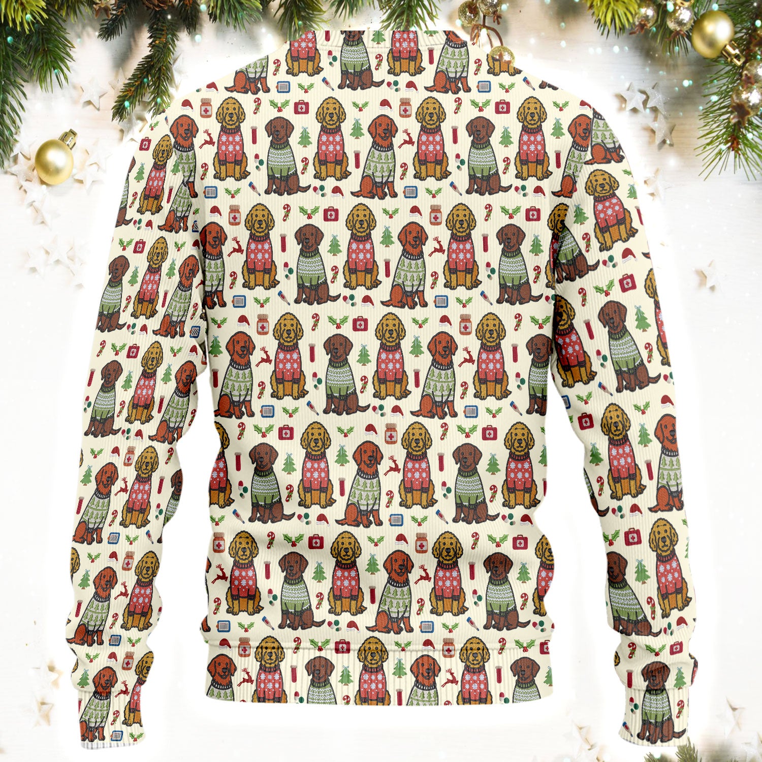 Golden Retriever Christmas Scrub Set, Cute Holiday Dog Nurse Pattern Shirt, Breathable Fabrics Nursing Uniform