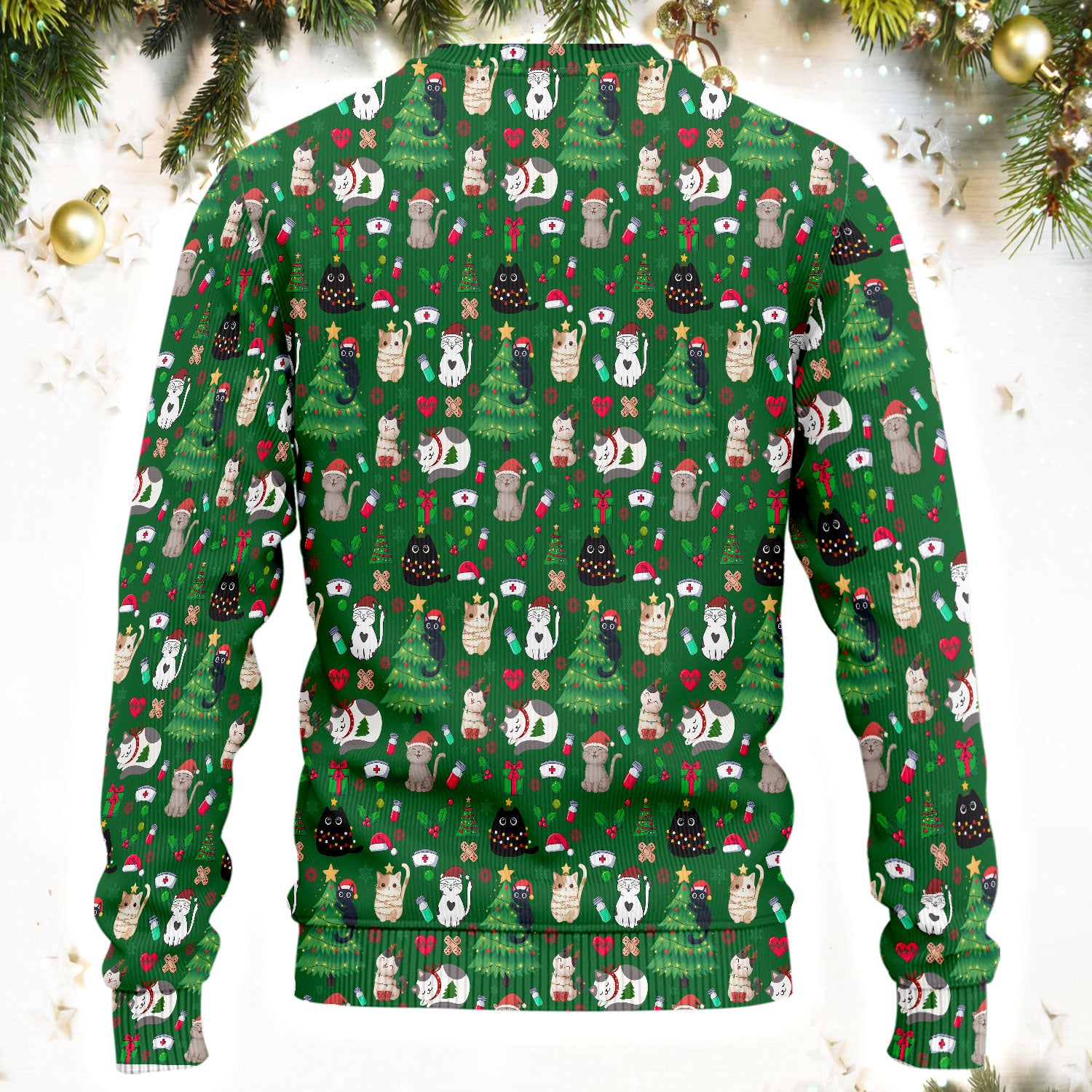 Christmas Cat Scrub Set, Xmas Pet Pattern Scrub Shirt, Breathable Fabrics Nursing Uniform
