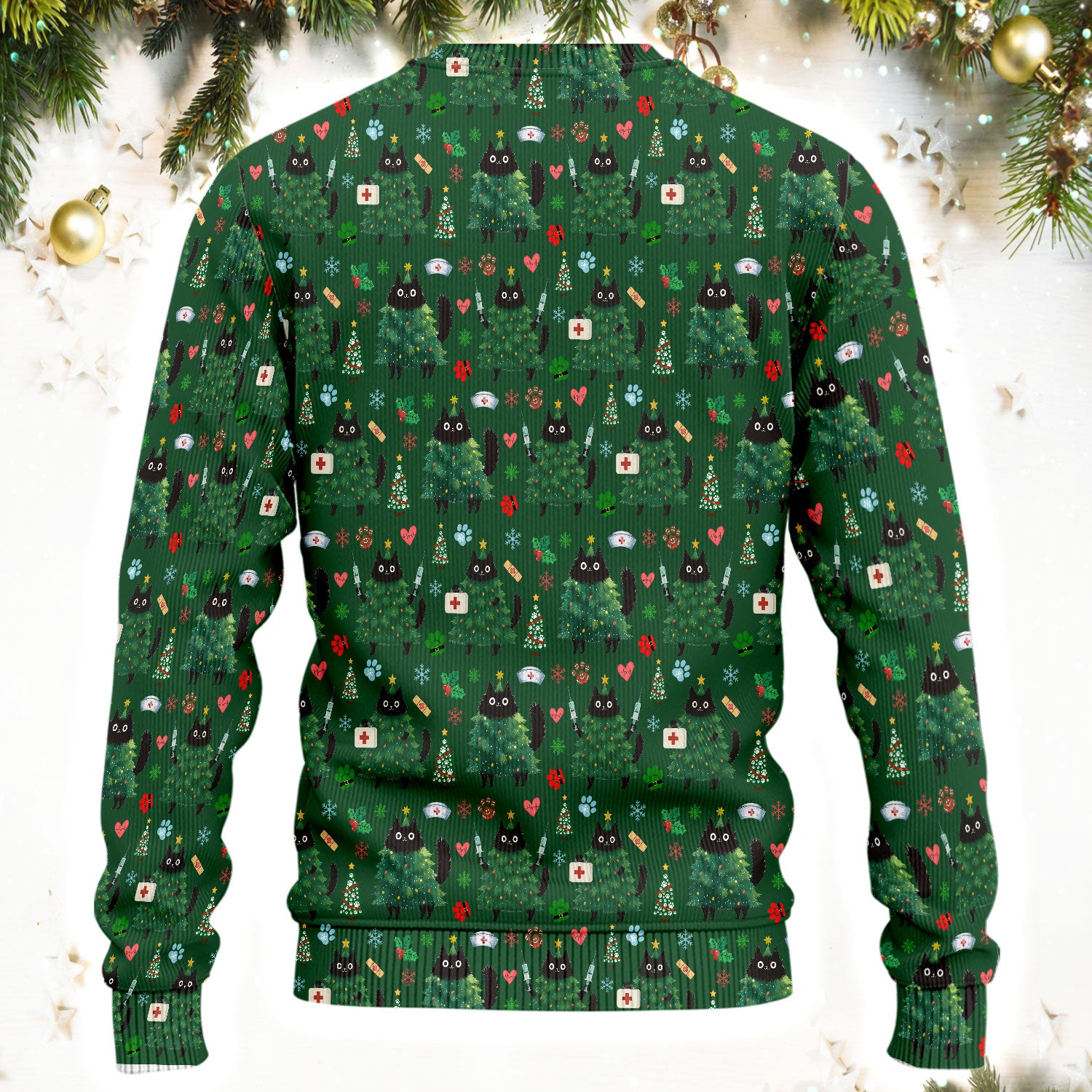 Christmas Nurse Scrub Set, Xmas Black Cat Pattern Nurse Shirt,  Breathable Fabrics Nursing Uniform