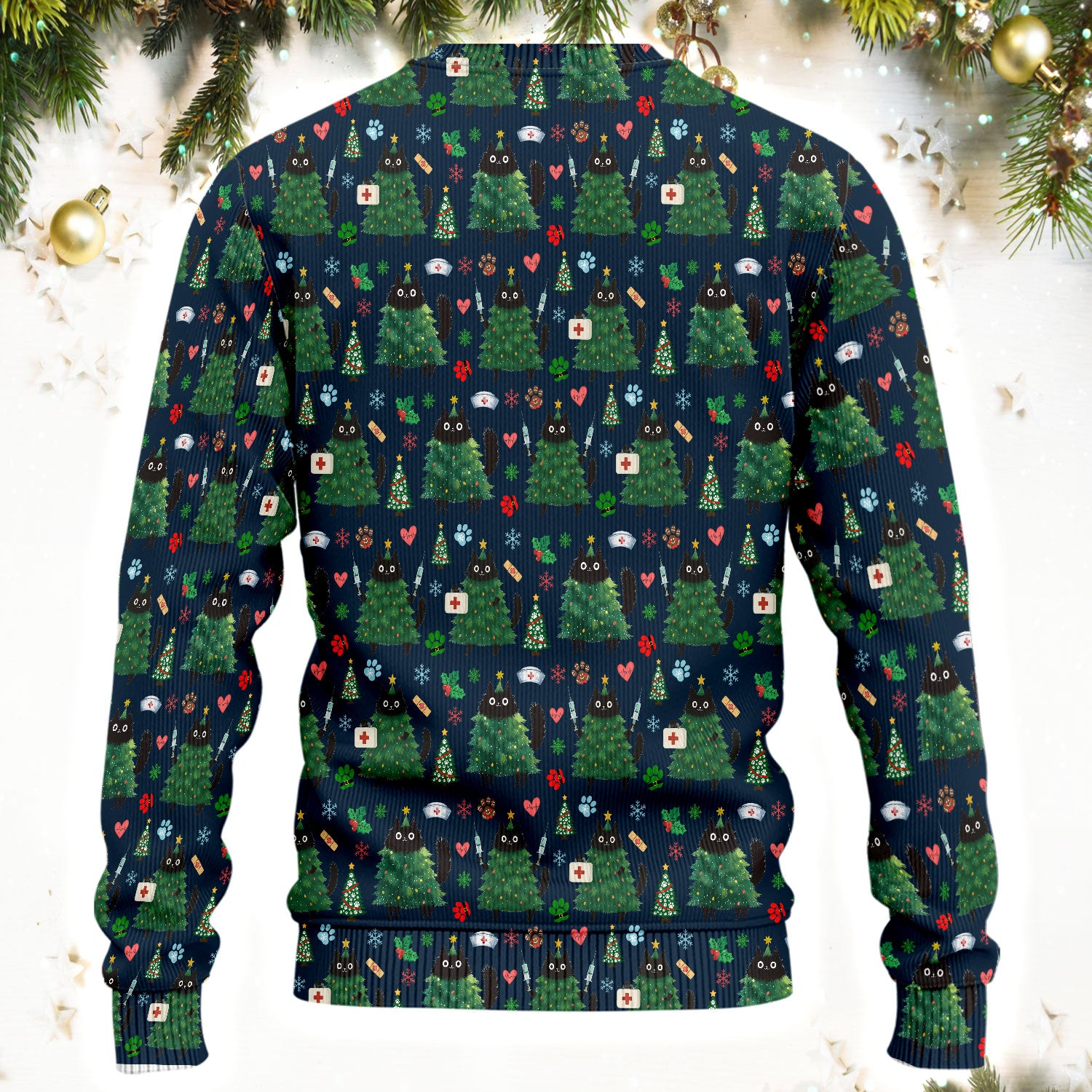 Christmas Nurse Scrub Set, Xmas Black Cat Pattern Nurse Shirt,  Breathable Fabrics Nursing Uniform