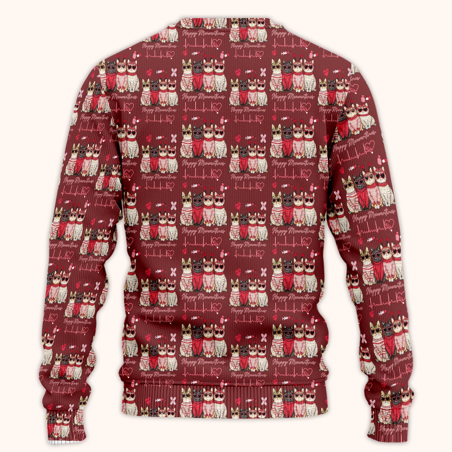 Happy Meowtines Cat Pattern Scrub Set, Valentine Cat Lover Nurse Scrub Shirt, Heartbeat Medical Pattern Nursing Uniform