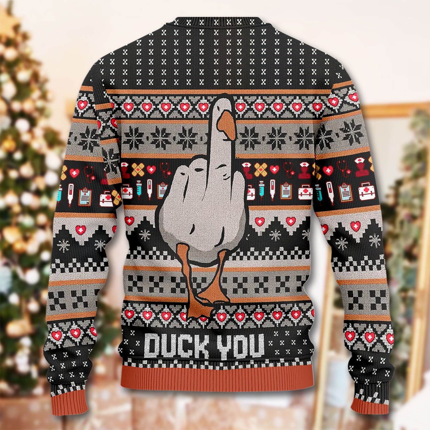 Funny Duck Sweater – Ugly Sweater Christmas Pattern – Humorous Medical Uniform For Nursing