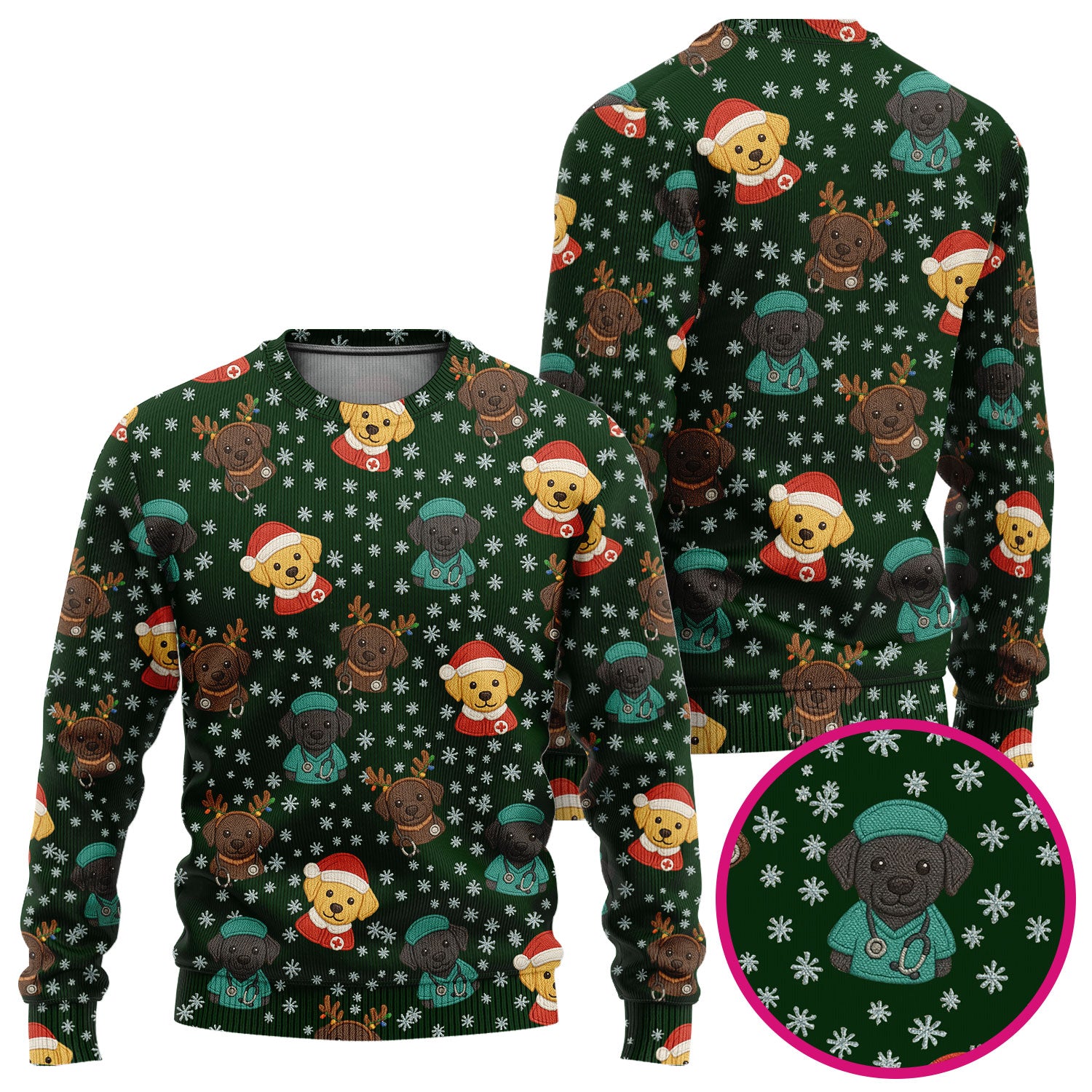 Christmas Dog Pattern Ugly Sweater, Cute Puppy Nurse Sweater, Holiday Nursing Uniform