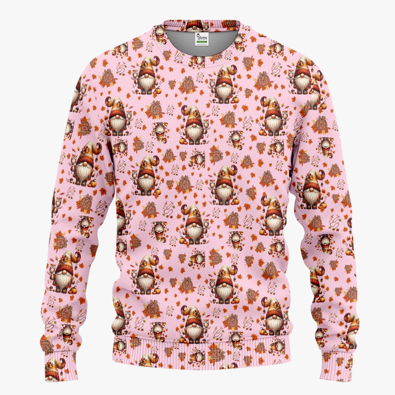 Autumn Leaves Pumpkin Scrubs Set for Women - Gnome Scrubs for Nurse Mama - Breathable Fabrics Nursing Uniform