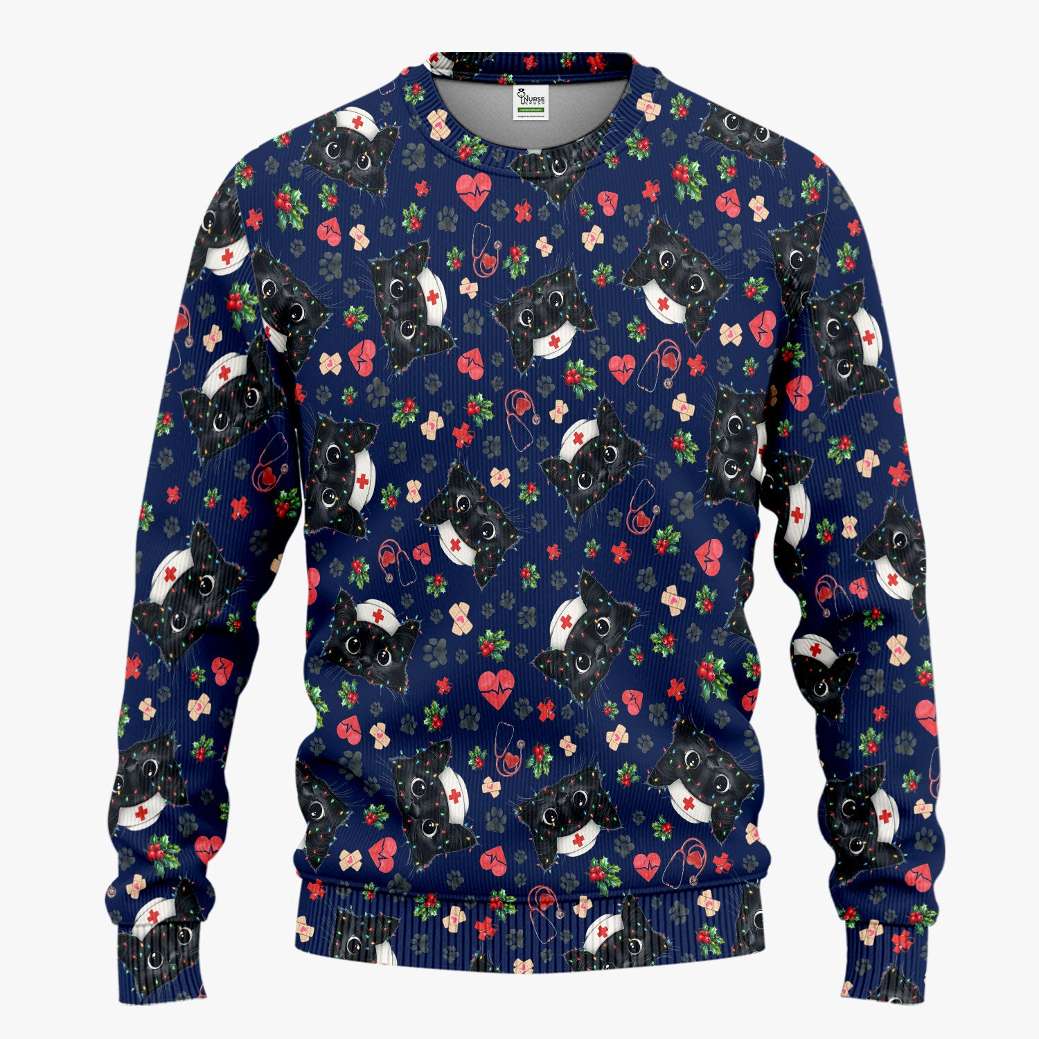 Black Cats Comfortable Scrubs for Nurses - Cute Kittens Christmas Scrubs Pants and V Neck Top - Breathable Med Uniform Gift for Women