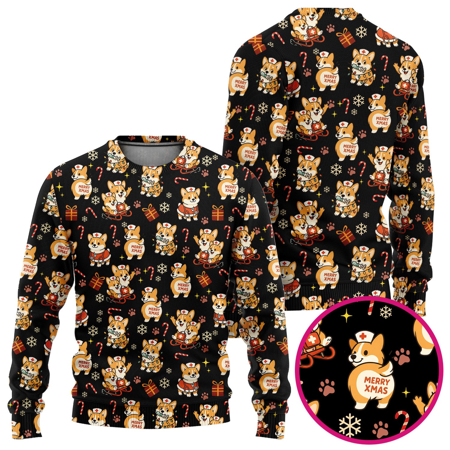 Christmas Corgi Scrubs Set for Women - Fun Corgi Christmas Pattern Nurse Scrubs Top and Pants - Festive Holiday Scrubs for CNA LPN RN