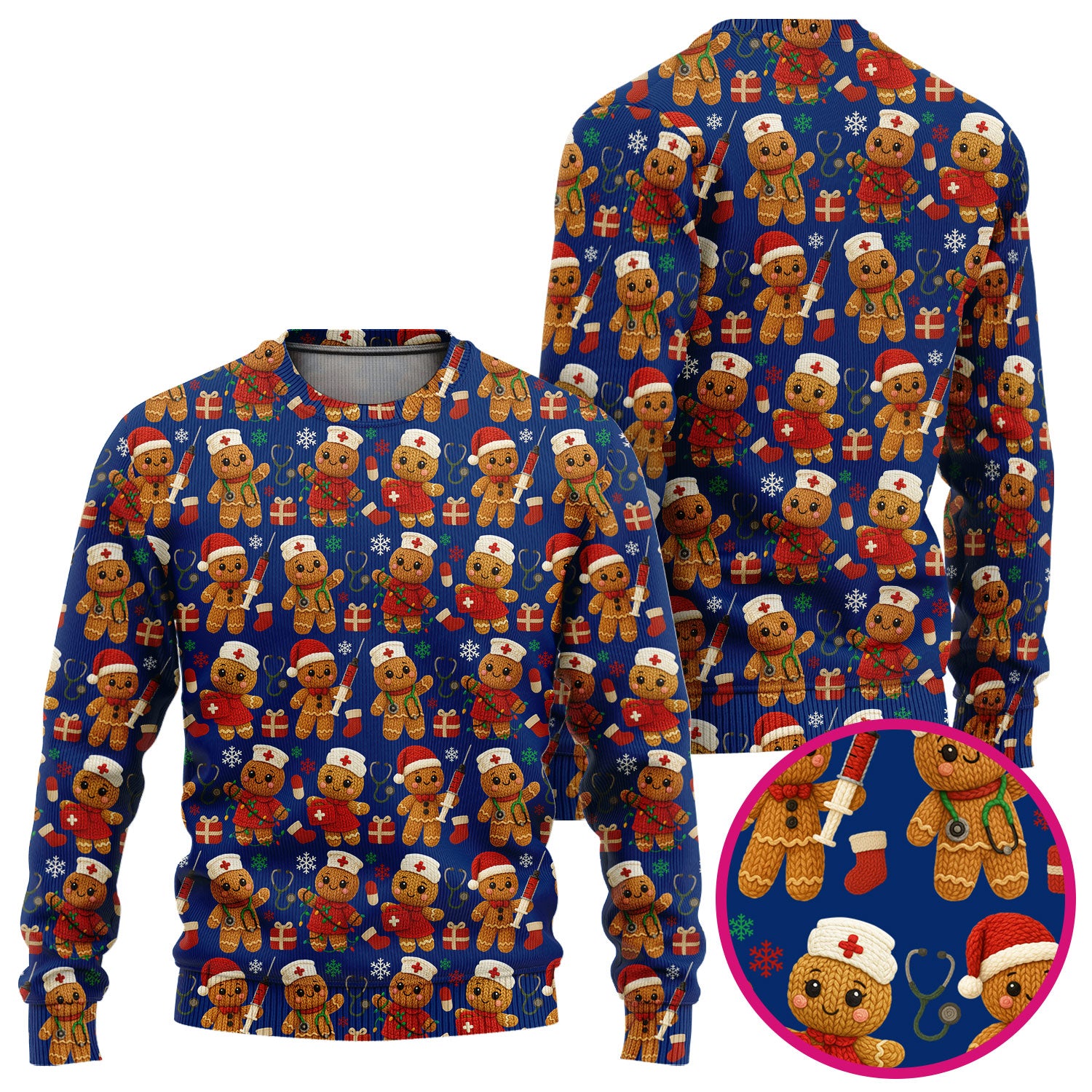 Cute Gingerbread Nurse Scrubs for Women - Christmas Pattern Scrub Top & Pants - Festive Holiday Scrubs with Charming Gingerbread Design