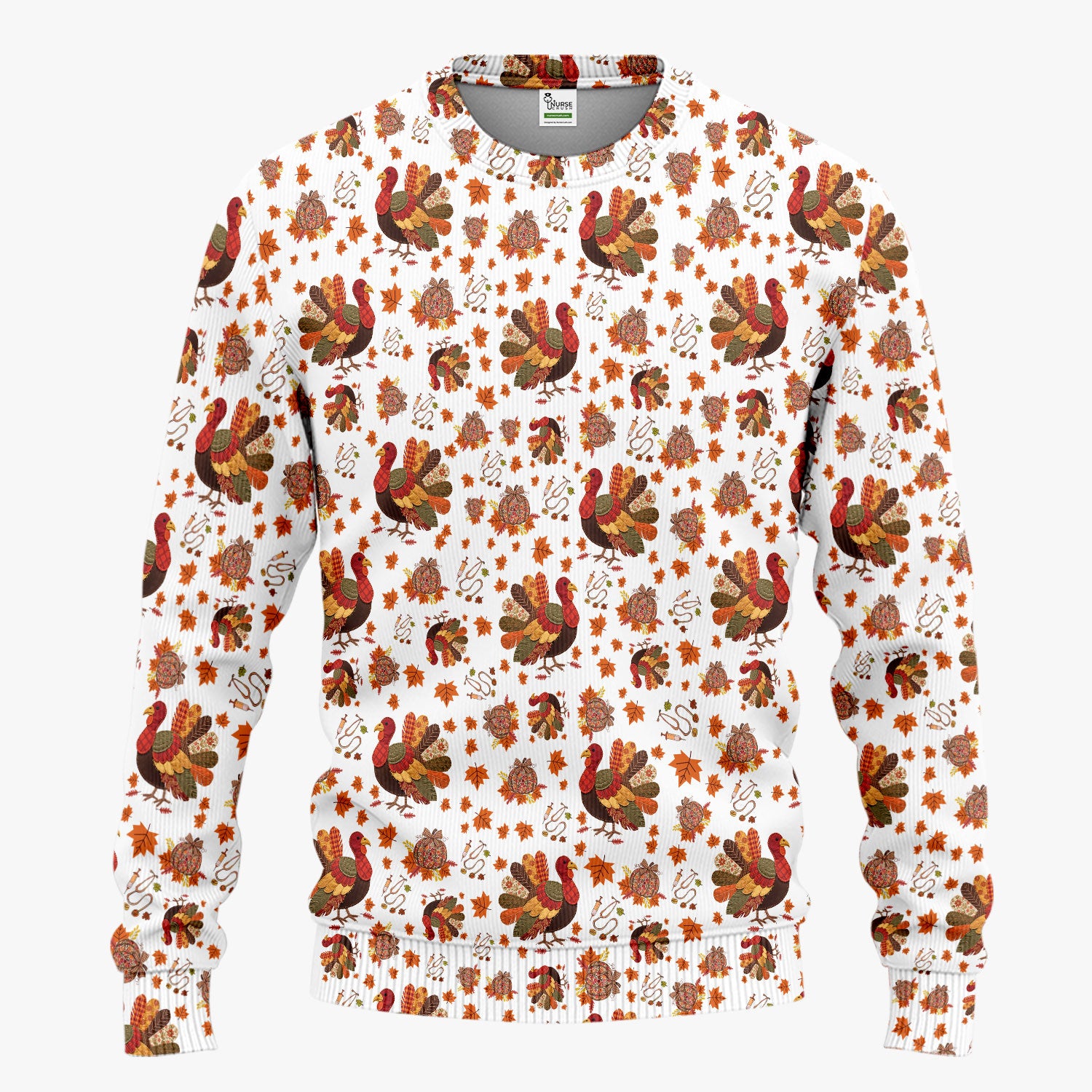 Thanksgiving Turkey Nurse Scrub Sets for Women - Fall Leaves Scrub Pants and V Neck Top - Autumn Nursing Uniform