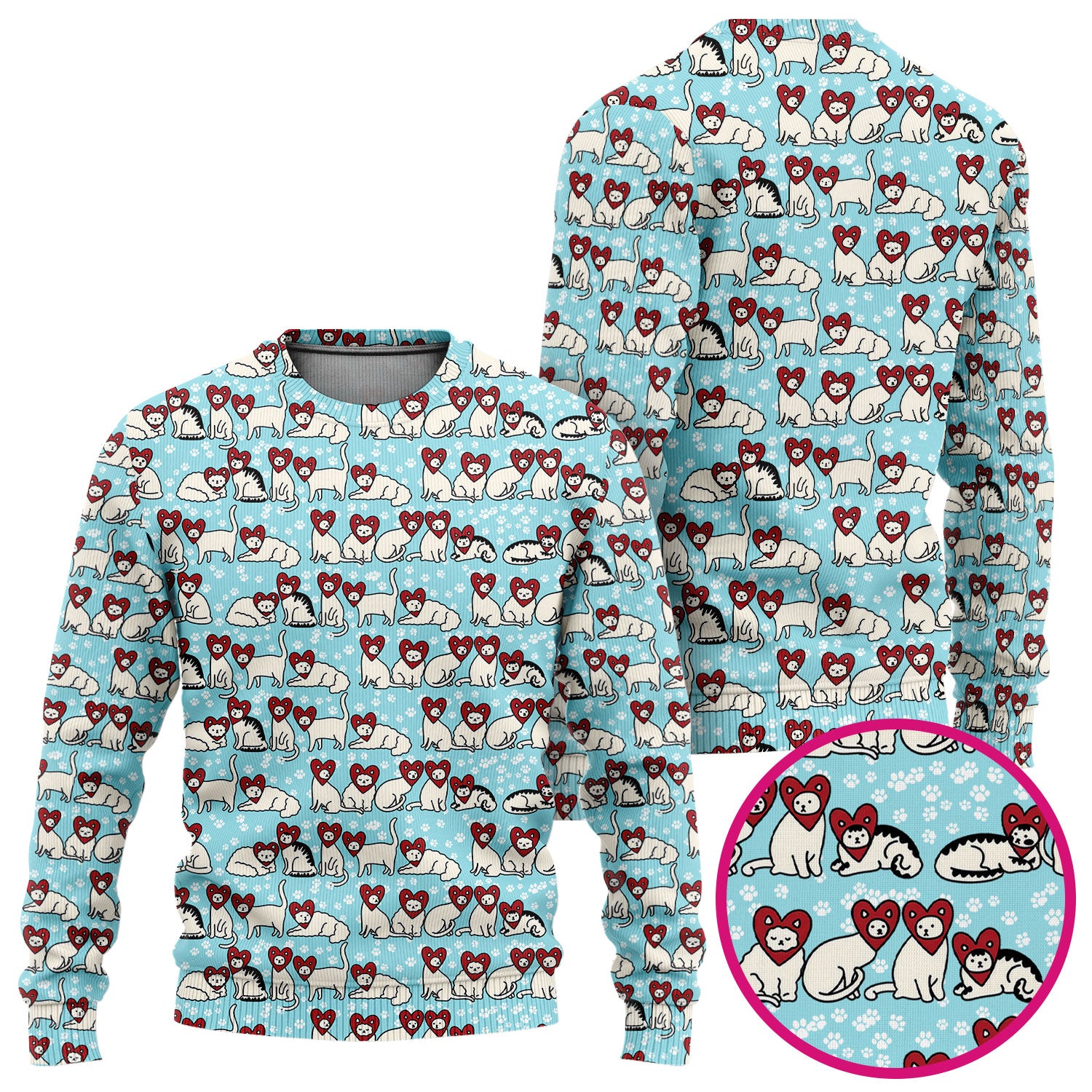 Cute Cat Heart Pattern Scrub Set, Funny Cat Scrub Shirt For Nurses, Breathable Fabrics Nursing Uniform