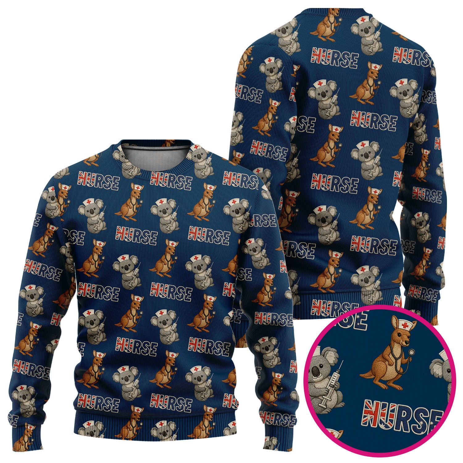 Cute Koala Kangaroo Scrub Set, Australian Nurse Pattern Shirt,  Breathable Fabrics Nursing Uniform