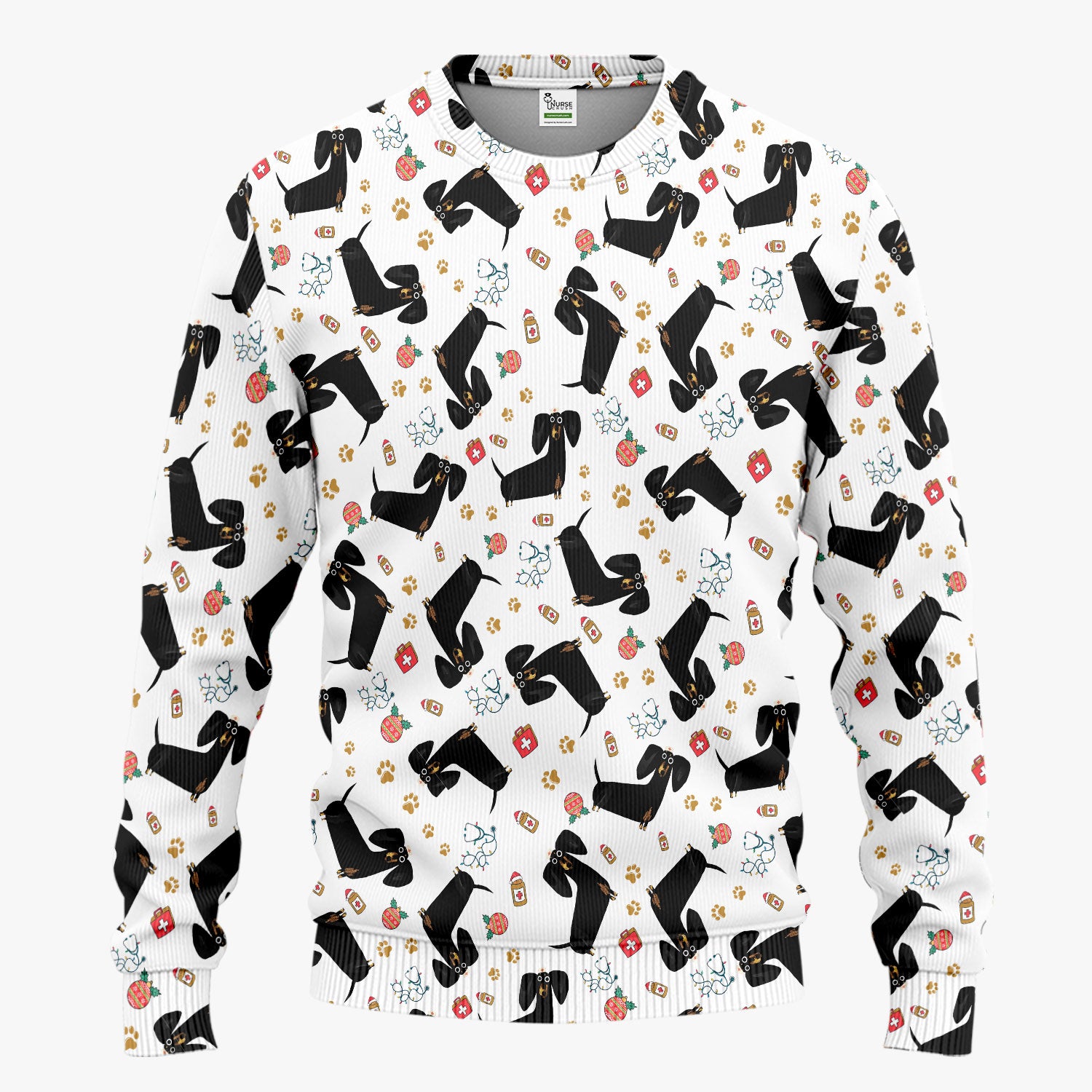 Funny Wiener Dog Scrub Sets for Nurses - Cute Black Dachshund Pants and V Neck Top - Dog Lover Nursing Uniform Gift for Women