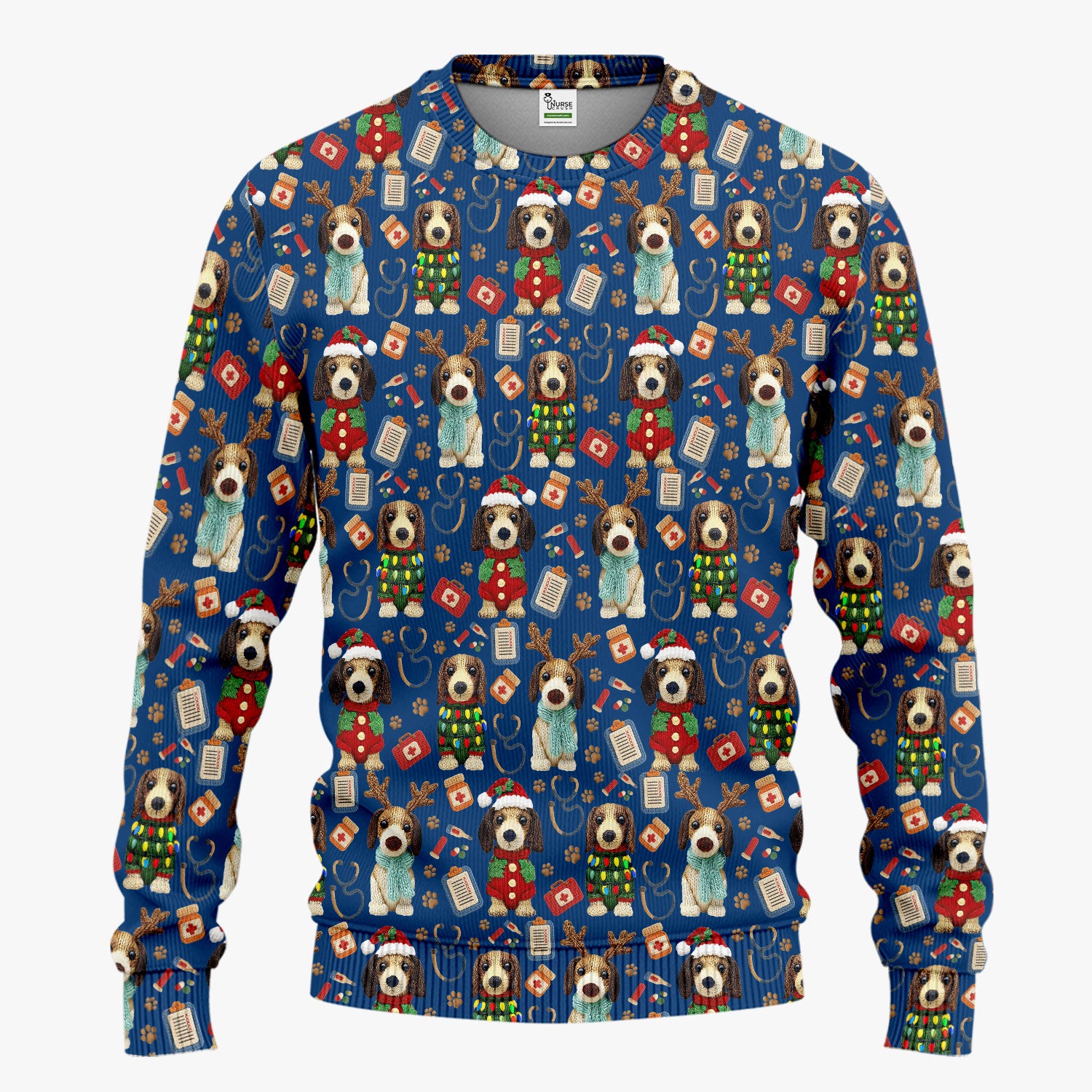 Christmas Wiener Dog Scrubs Set for Women - Cute Dachshund Christmas Scrub Pants and V Neck Top - Puppy Lover Medical Uniform Gift