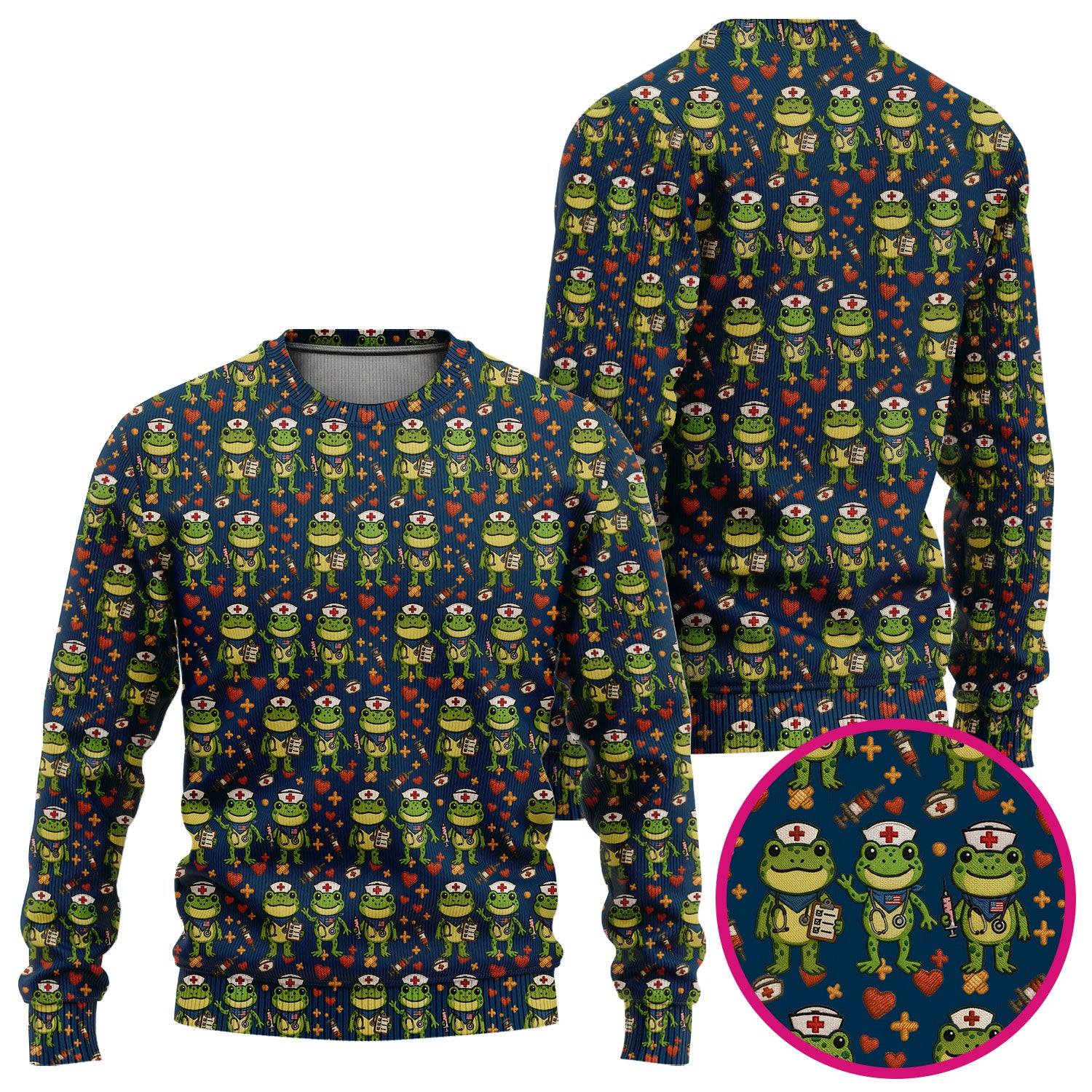 Frog Pattern Ugly Sweater, Cute Frog Sweater, Gift For Nursing