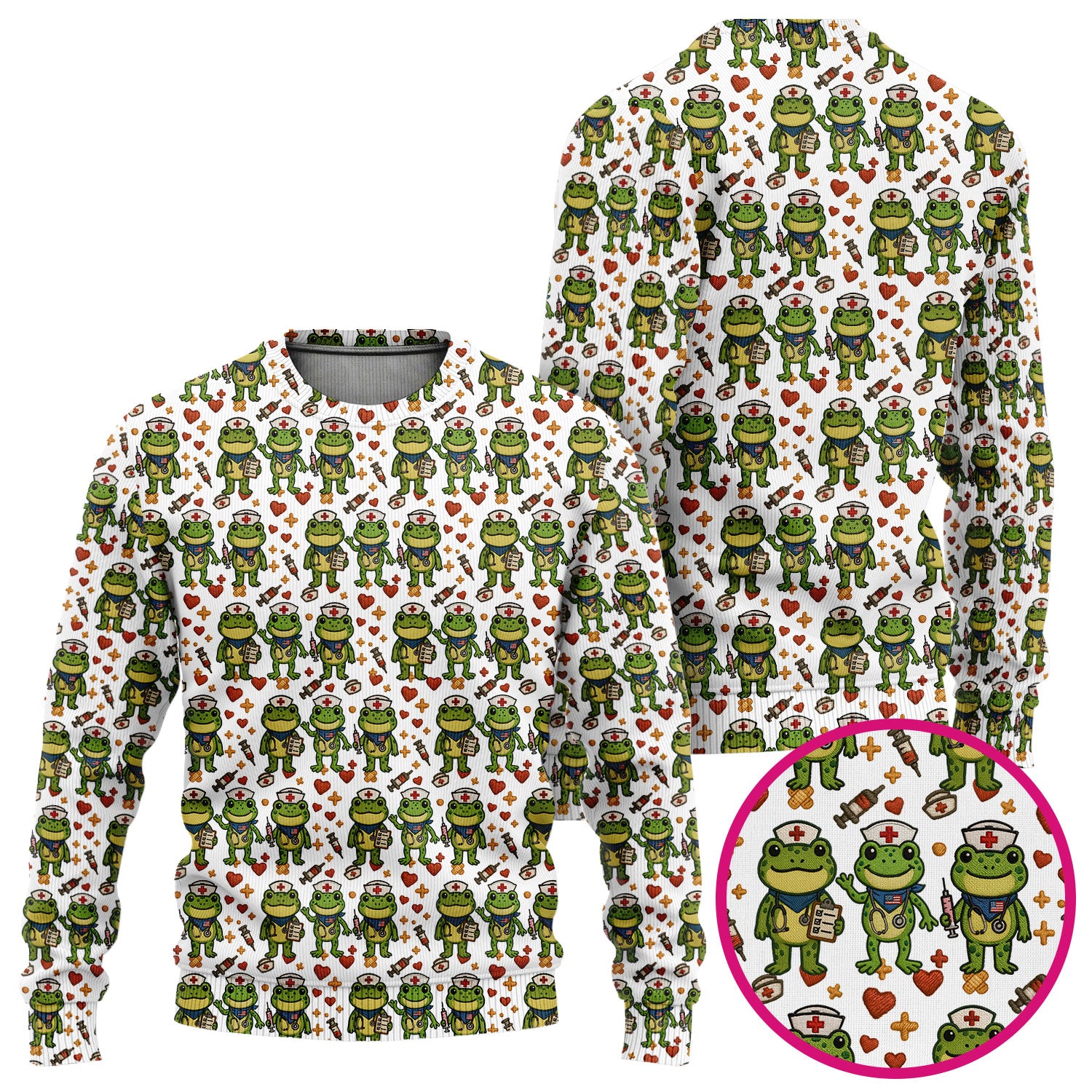Frog Pattern Ugly Sweater, Cute Frog Sweater, Gift For Nursing
