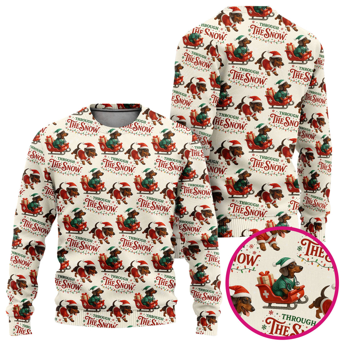 Dachshund Christmas Ugly Sweater, Cute Dog Nurse Sweater, Through The Snow Pattern Nursing Uniform