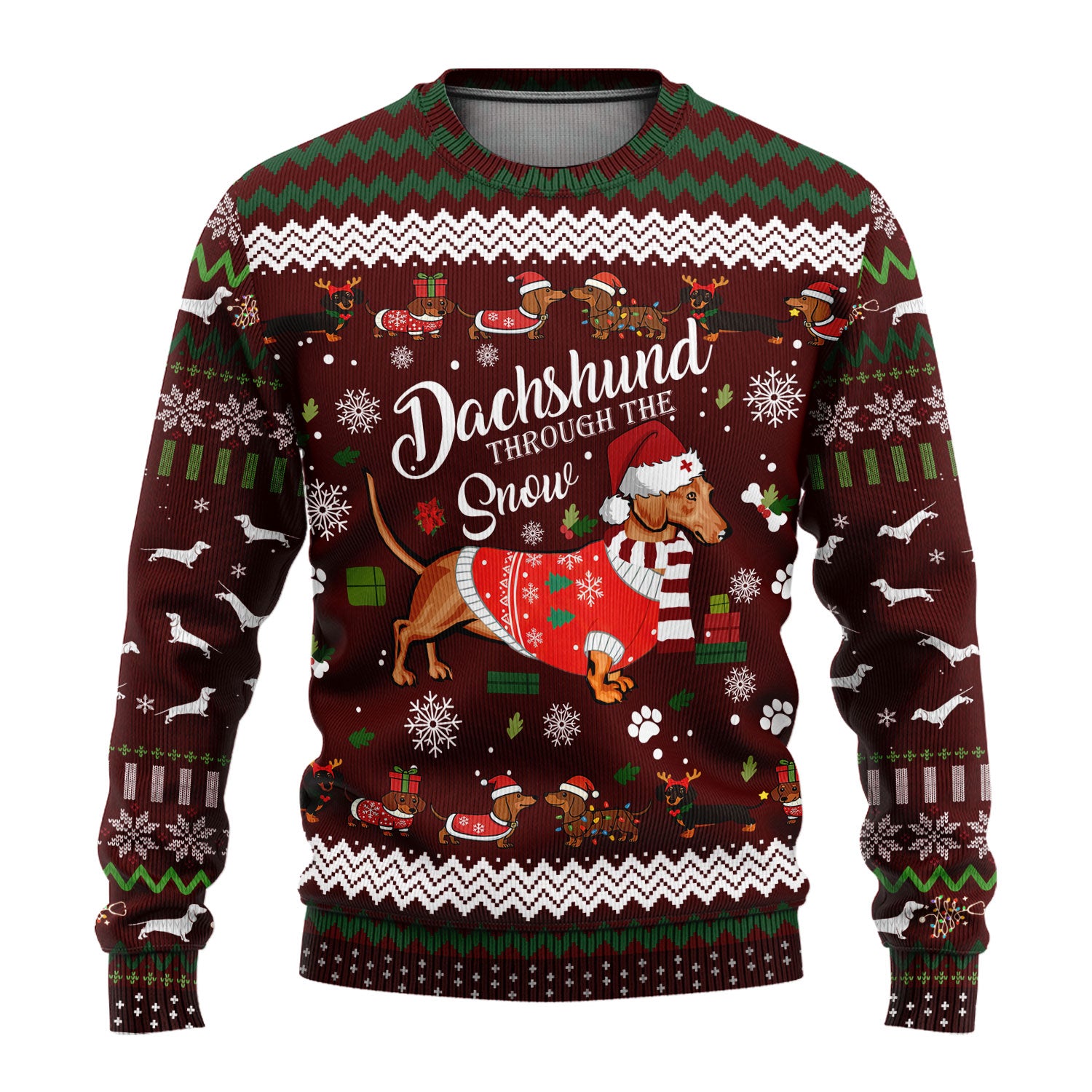 Dachshund Through the Snow - Funny Christmas Ugly Sweater - Wiener Dog Lover Gift - Holiday Medical Uniform
