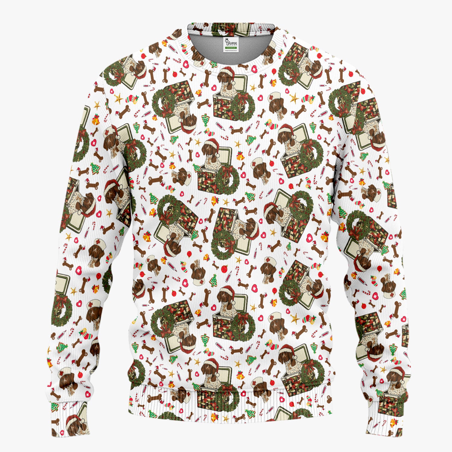 Christmas Dachshund Scrub Set - Cute Sausage Dog Nursing Pants and V Neck Top - Funny Holiday Medical Uniform