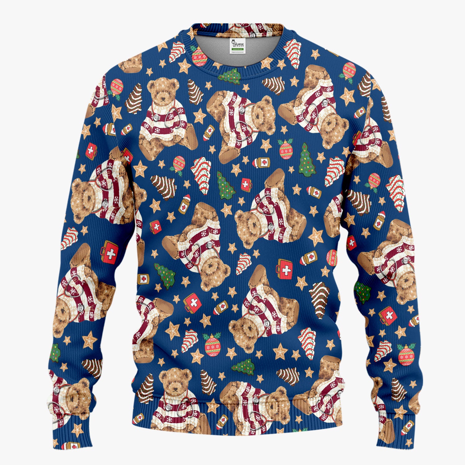 Teddy Bear Christmas Scrub Set - Festive Scrubs Pants and V Neck Top for Women - Gift for Nurses RN CNA LPN