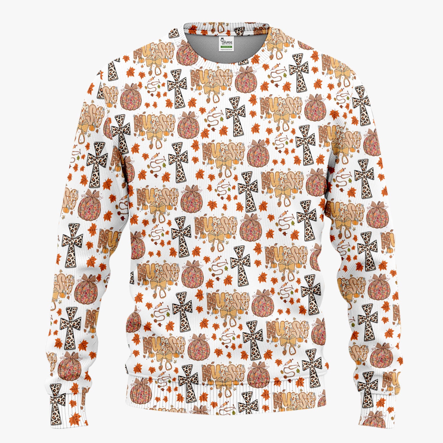 Floral Pumpkin Scrub Set for Women - Coquette Bow Thanksgiving Scrubs Pants and V Neck Top - Comfortable Medical Uniform