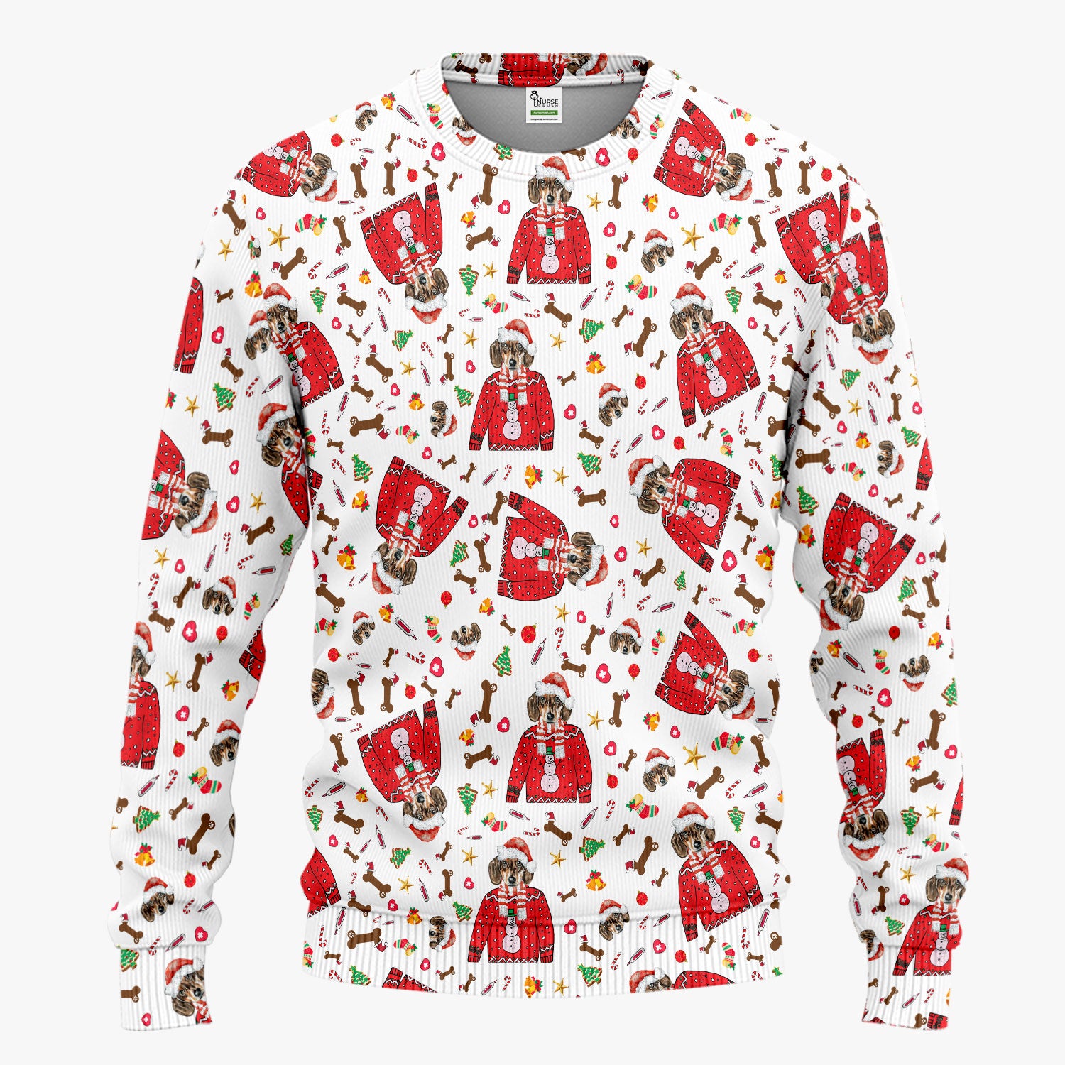 Funny Dog Christmas Scrub Set – Cute Puppy in Santa Outfit Pattern – Festive Holiday Medical Uniform For Nurses And Pet Lovers