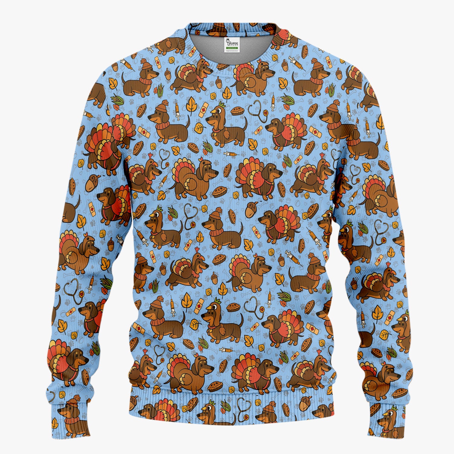 Thanksgiving Wiener Dog Scrub Set - Funny Dachshund Turkey Scrubs Pants and V Neck Top - Fall Winter Gift for Women