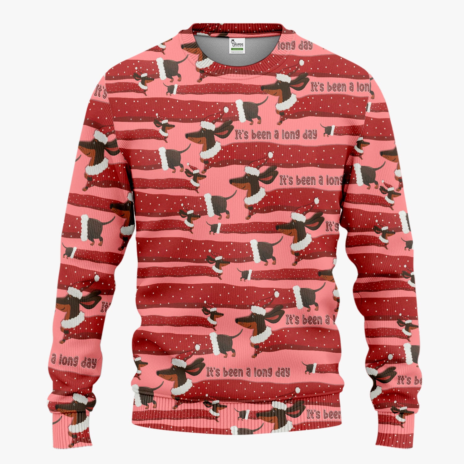 Funny Dachshund Christmas Scrub Set - It's Been a Long Day - Cute Wiener Dog Scrubs Pants and V Neck Top - Medical Uniform for Women