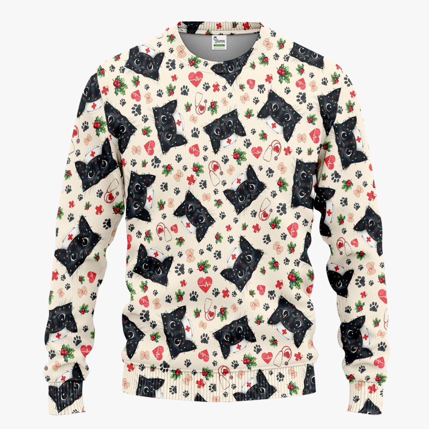 Funny Cats Scrub Set for Nurses - Black Kittens Christmas Scrubs Pants and V Neck Top - Jolly Medical Uniform Gift for RN CNA LPN