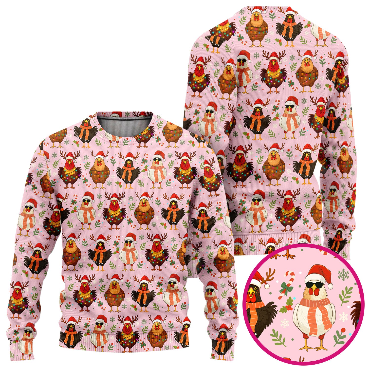 Funny Chicken Scrubs for Women - Christmas Pattern Scrub Top & Pants - Christmas Scrubs with Adorable Design