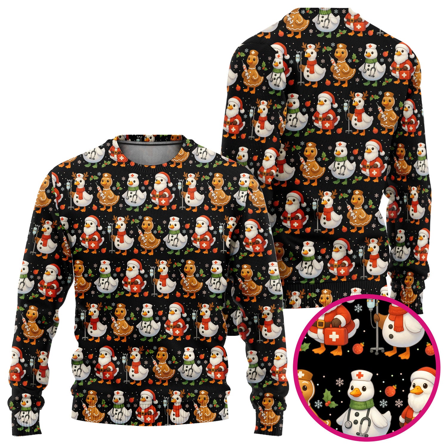 Funny Goose Christmas Scrubs for Women - Festive Holiday Pattern Scrub Top & Pants - Cute Christmas Scrubs with Charming Goose Print