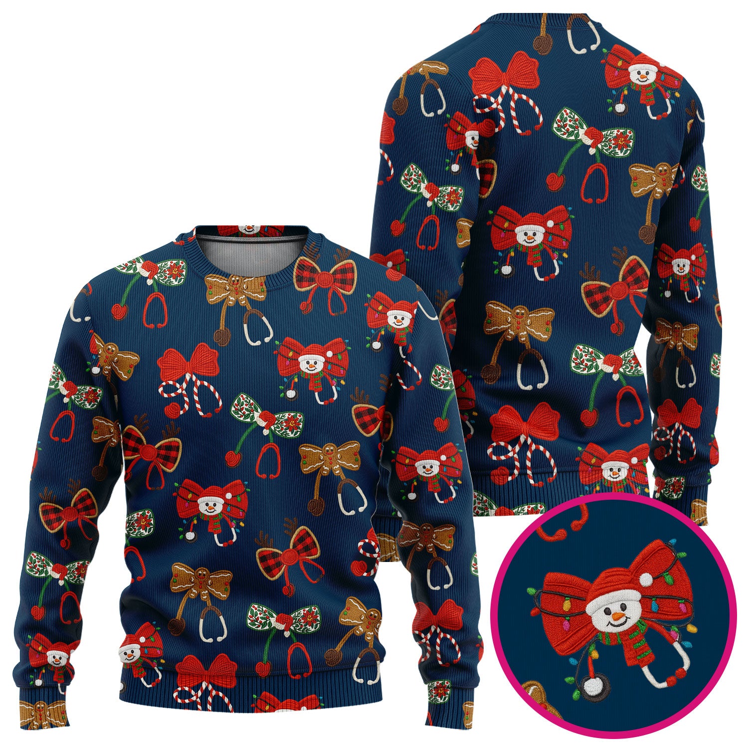 Christmas Stethoscope Bow Nurse Scrub Set, Xmas Pattern Scrub Shirt, Holiday Nursing Uniform