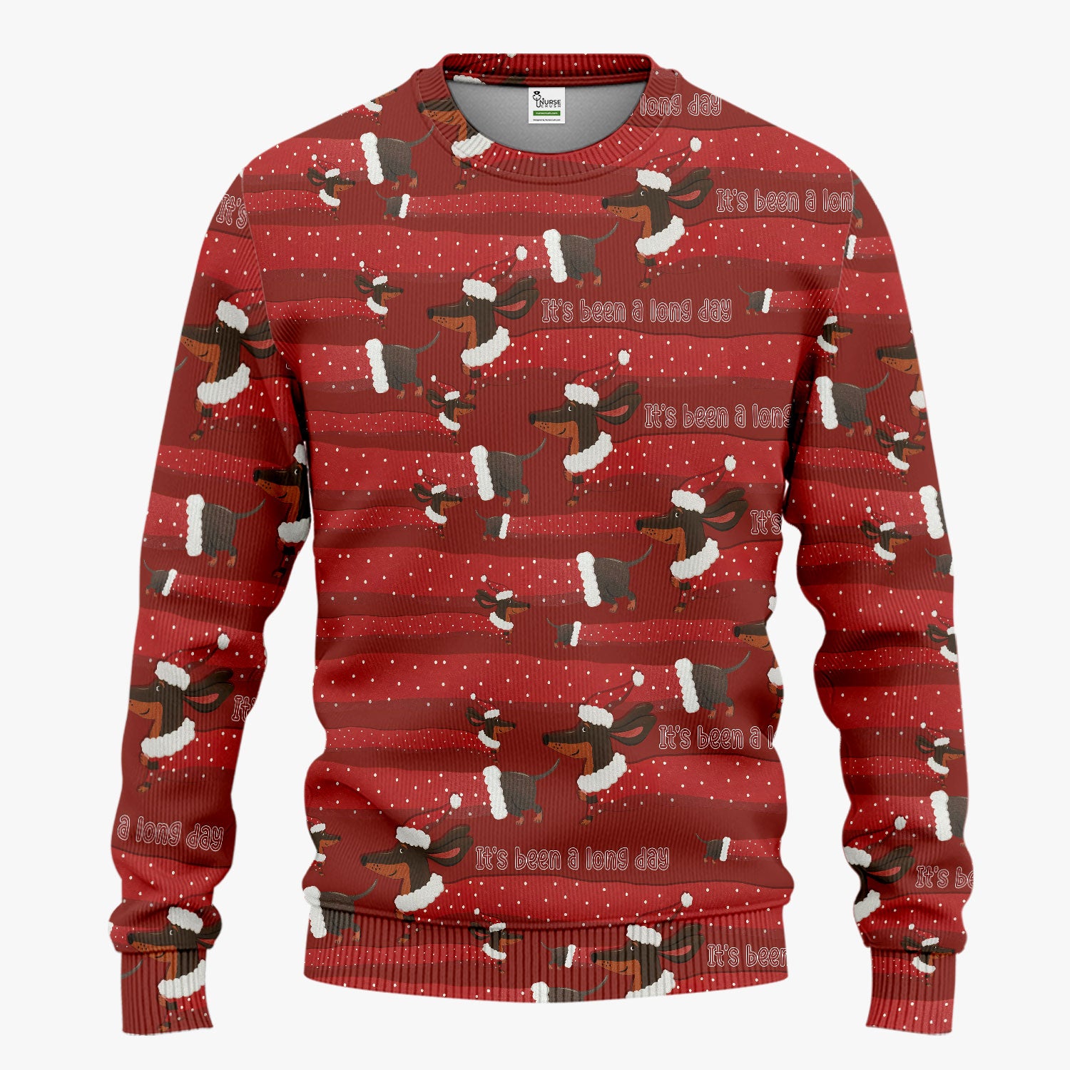 Funny Dachshund Christmas Scrub Set - It's Been a Long Day - Cute Wiener Dog Scrubs Pants and V Neck Top - Medical Uniform for Women